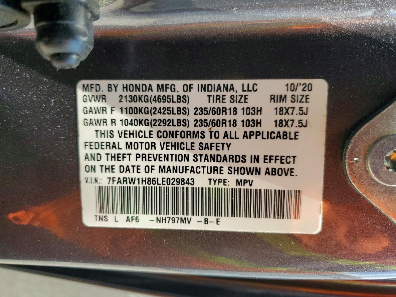 2020 Honda Cr-v Exl Gray vin: 7FARW1H86LE029843