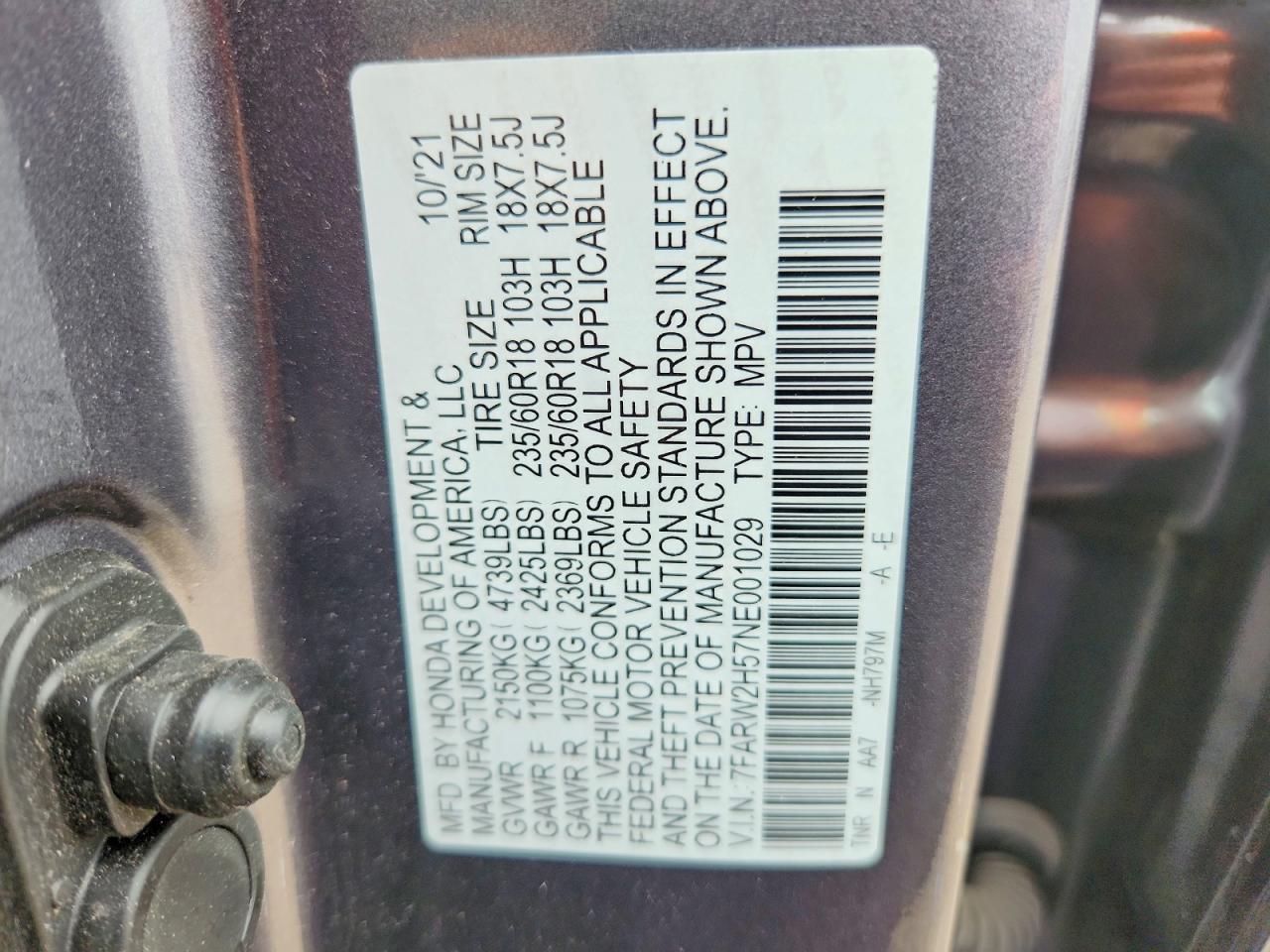 2022 Honda Cr-v Ex Серый vin: 7FARW2H57NE001029