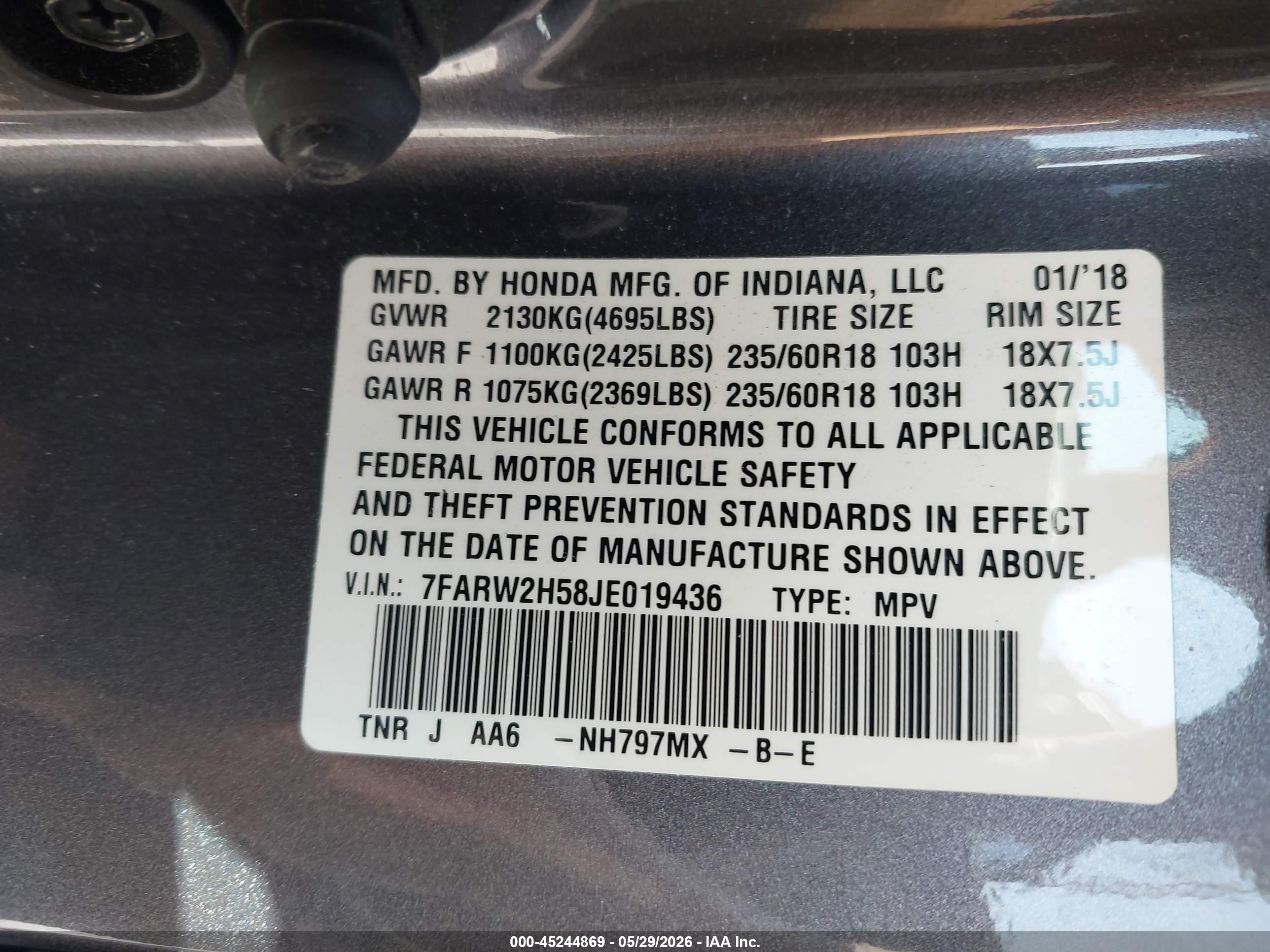 2018 Honda Cr-v Ex Gray vin: 7FARW2H58JE019436