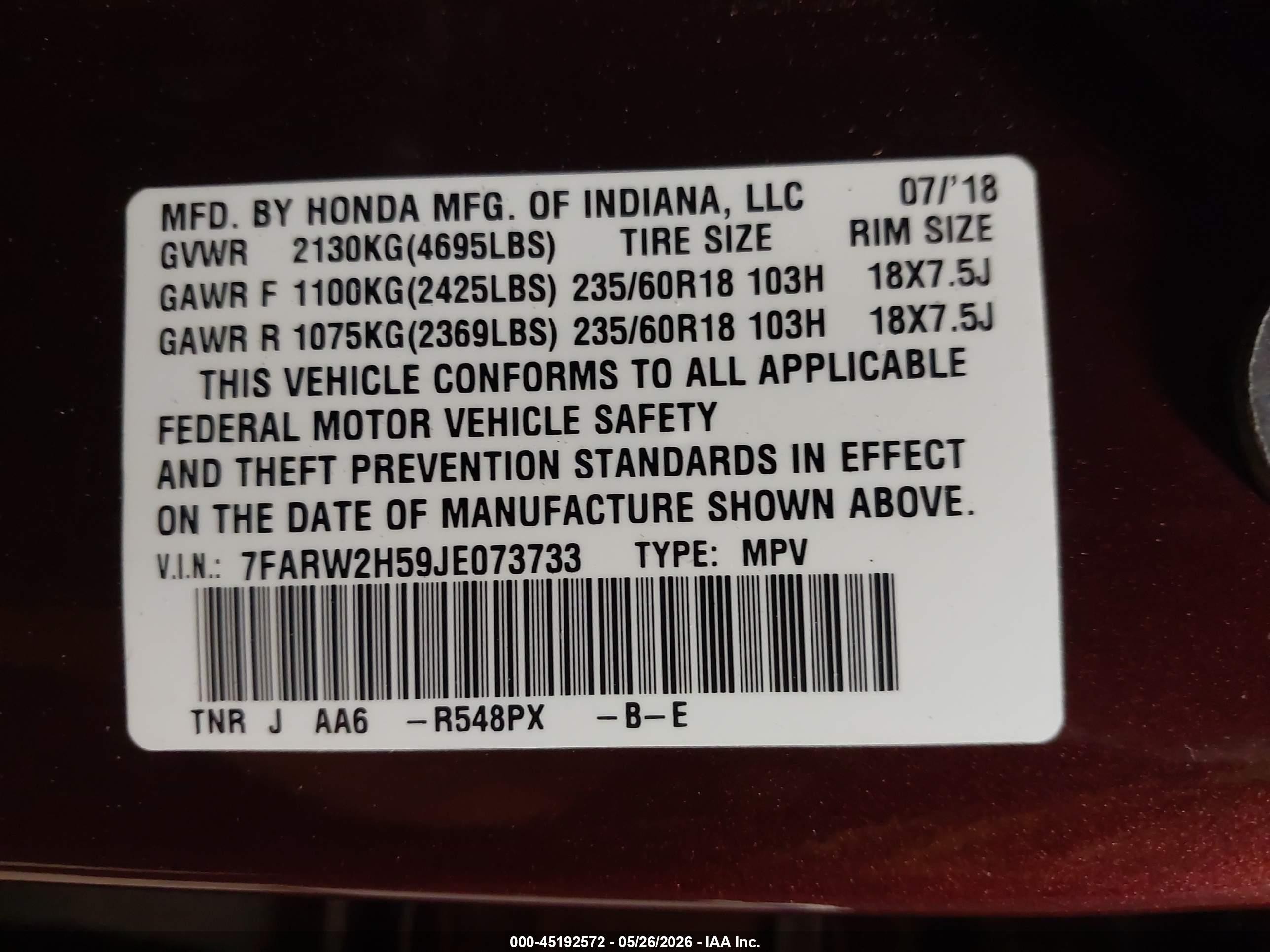 2018 Honda Cr-v Ex Red vin: 7FARW2H59JE073733