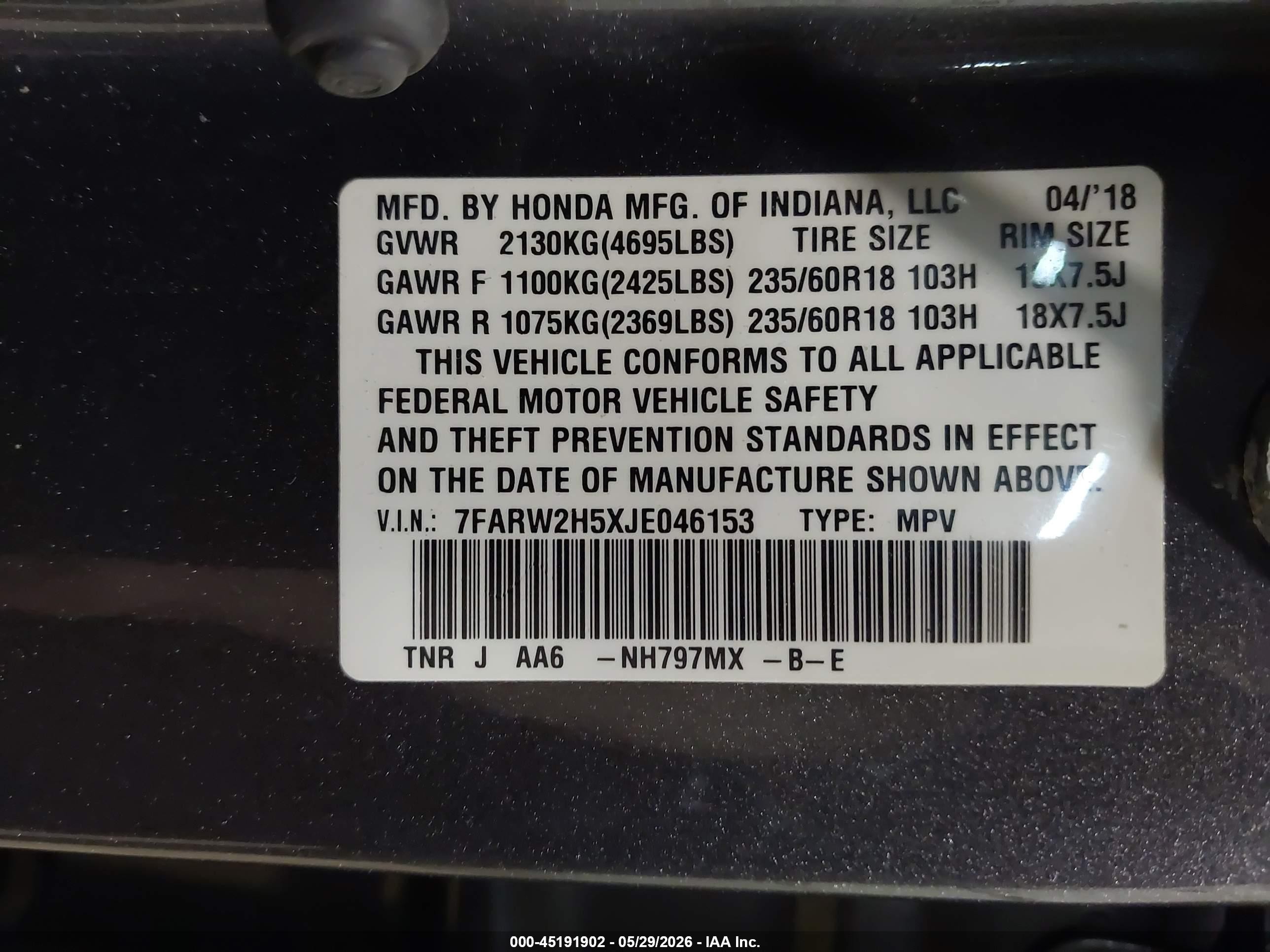2018 Honda Cr-v Ex Gray vin: 7FARW2H5XJE046153