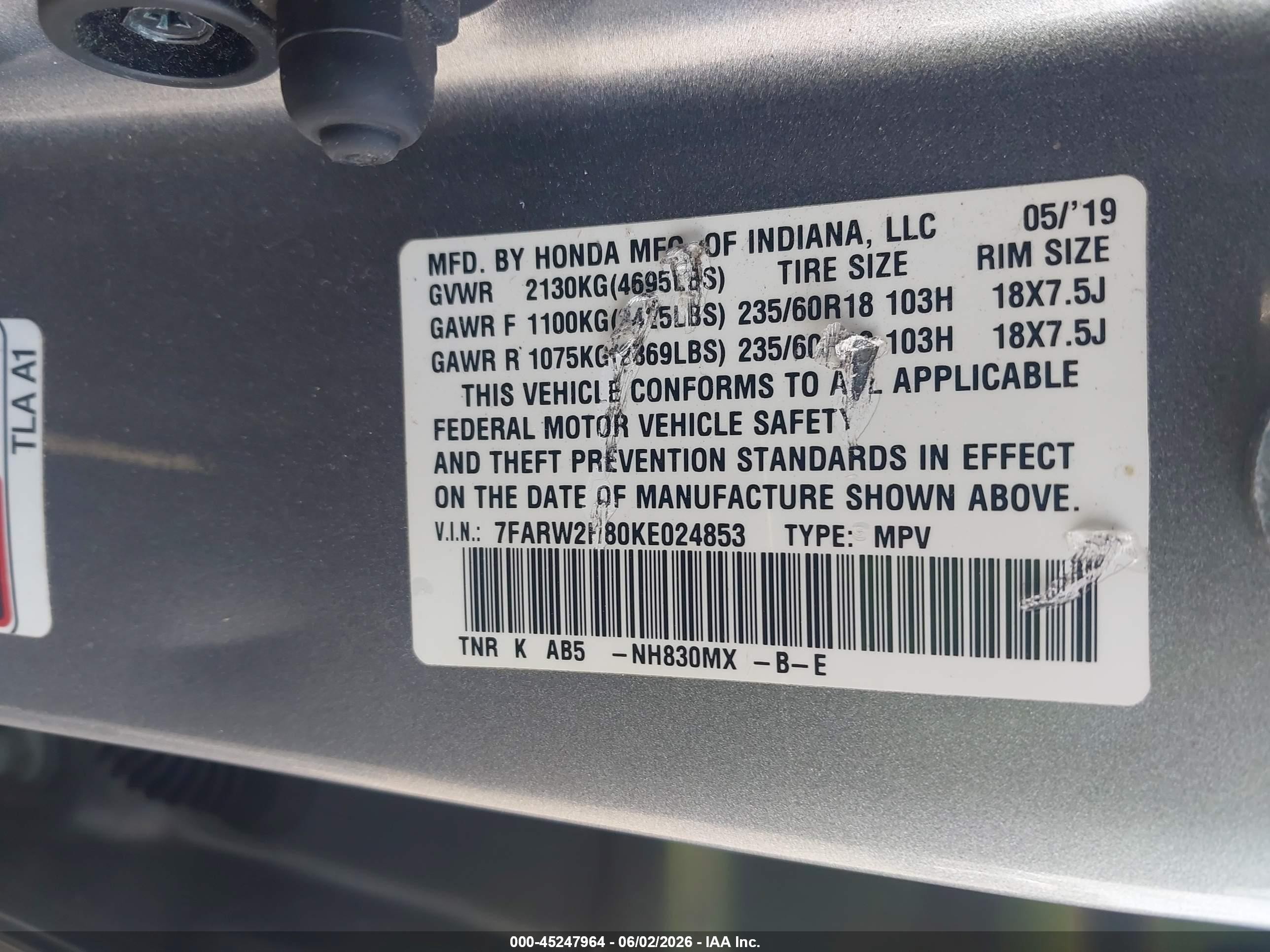 2019 Honda Cr-v Ex-l Silver vin: 7FARW2H80KE024853