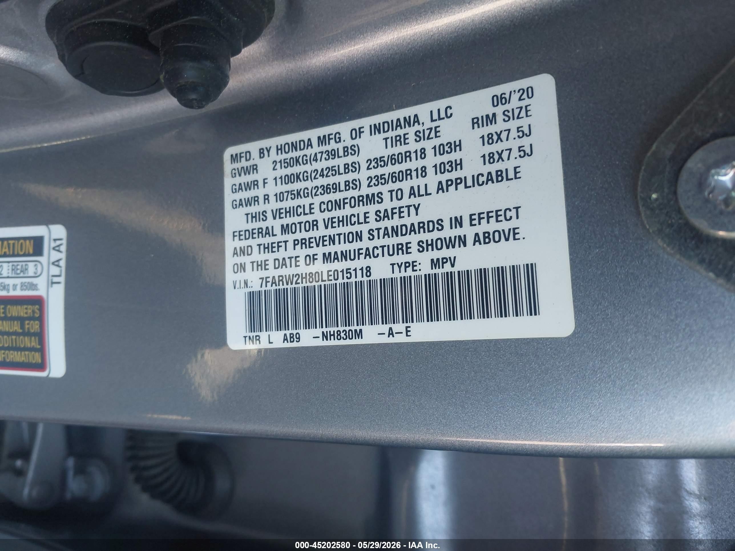 2020 Honda Cr-v Awd Ex-l Silver vin: 7FARW2H80LE015118