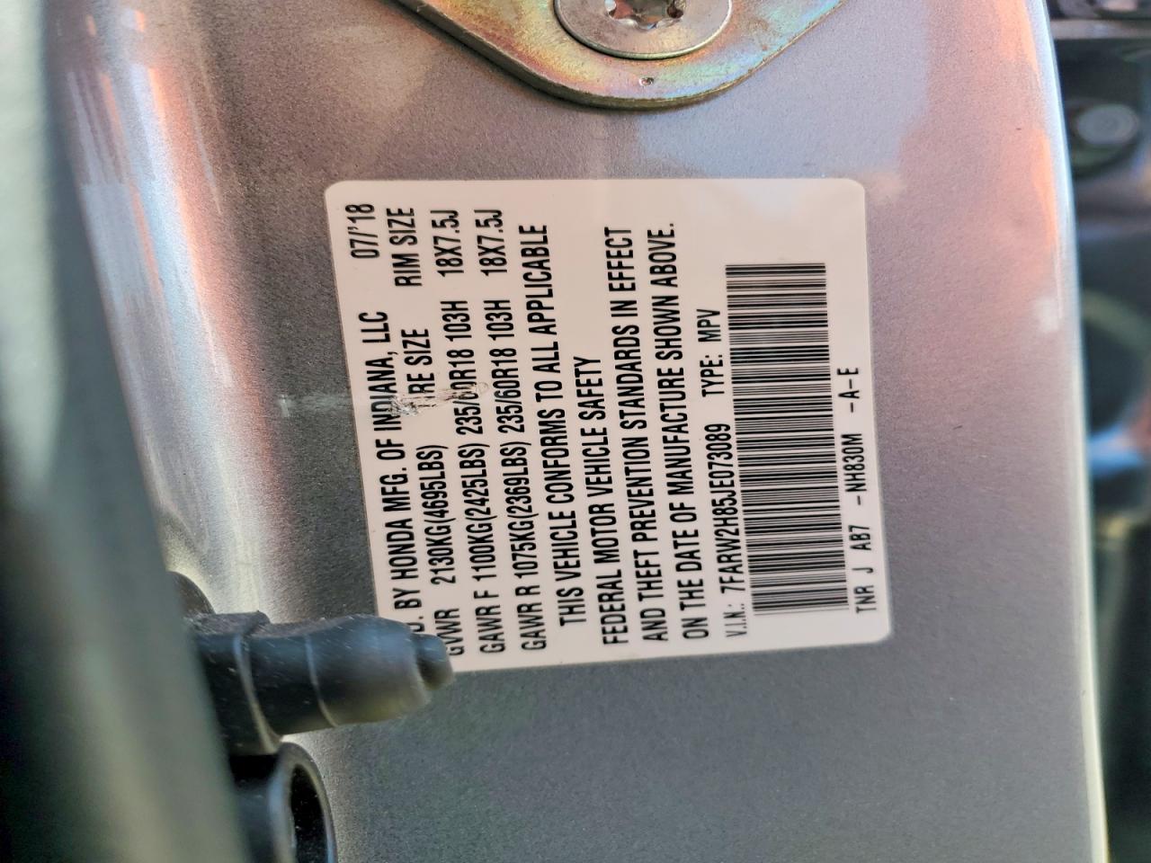 2018 Honda Crv Silver vin: 7FARW2H85JE073089