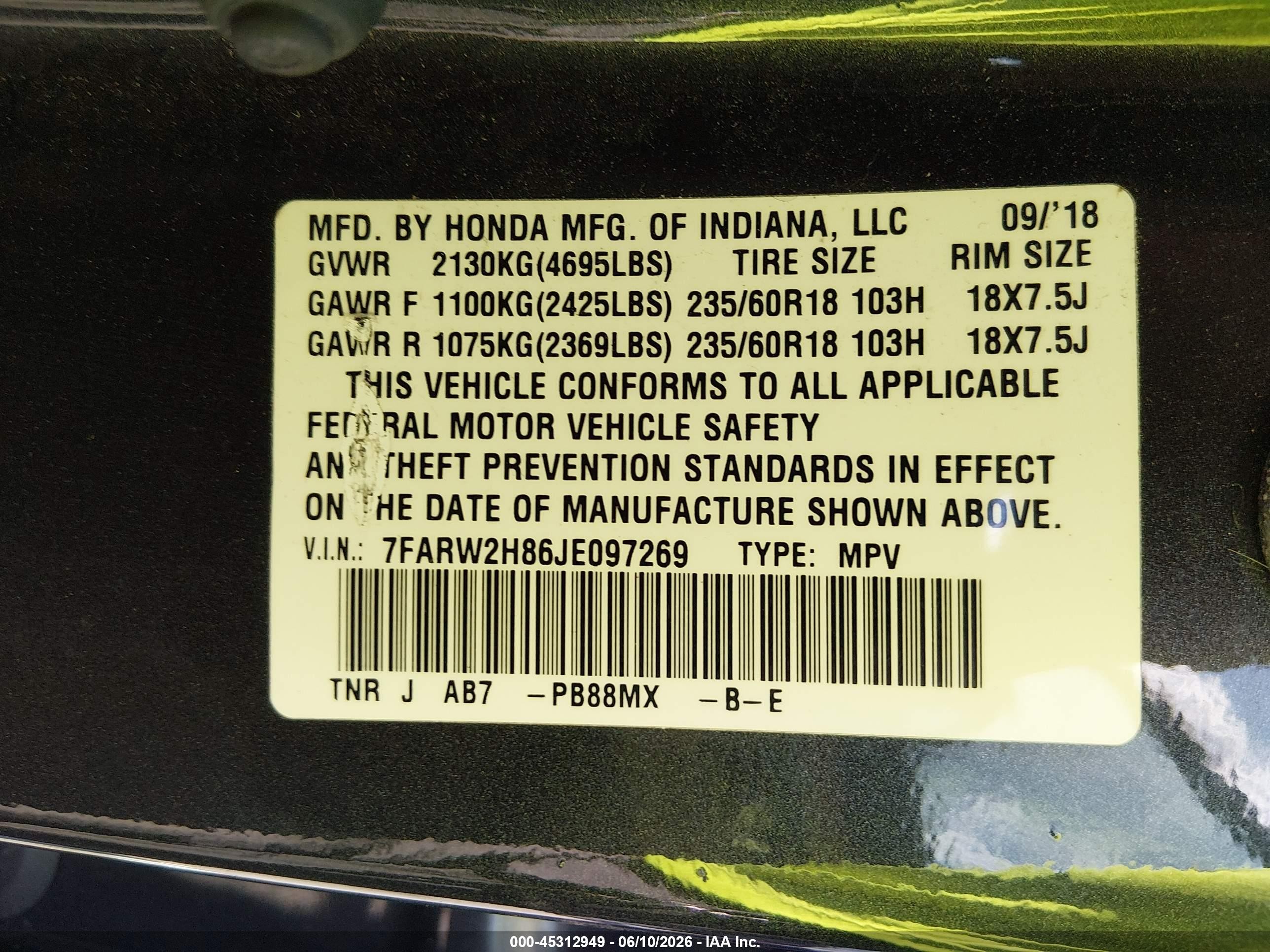 2018 Honda Cr-v Ex-l/ex-l Navi Blue vin: 7FARW2H86JE097269