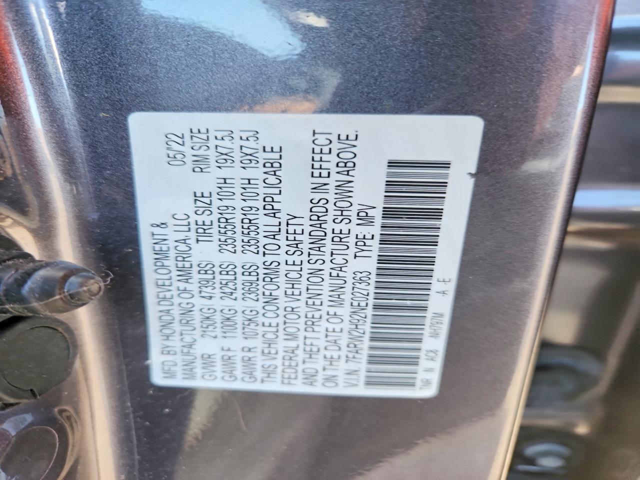 2022 Honda Cr-v Touring Gray vin: 7FARW2H92NE027363