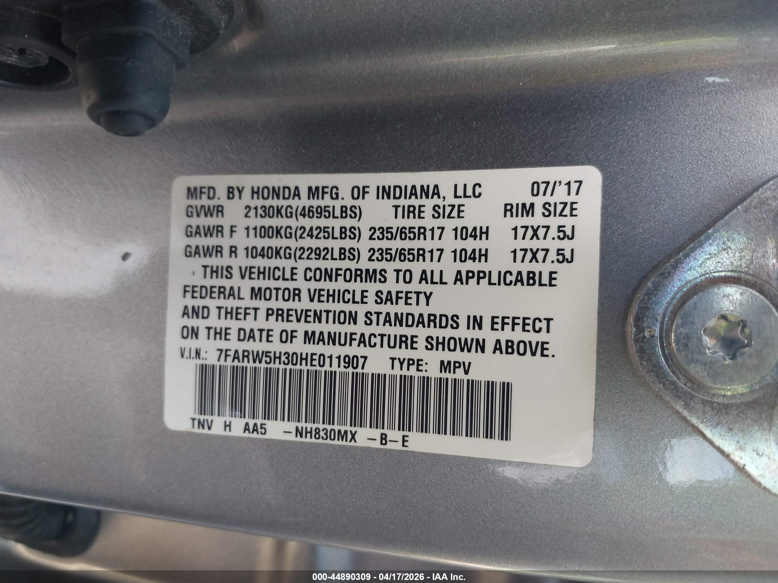 2017 Honda Cr-v Lx Silver vin: 7FARW5H30HE011907