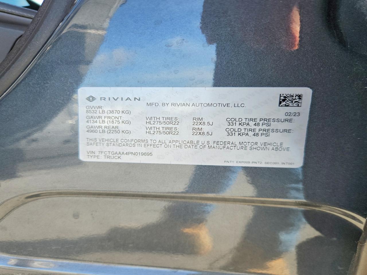 2023 Rivian R1t Adventure Gray vin: 7FCTGAAA4PN019695