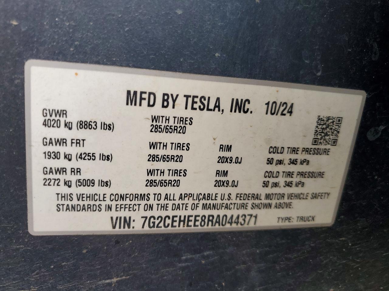 2024 Tesla Cybertruck White vin: 7G2CEHEE8RA044371