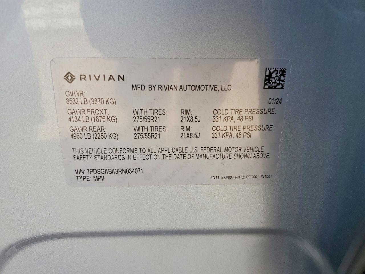 2024 Rivian R1s Adventure Gray vin: 7PDSGABA3RN034071