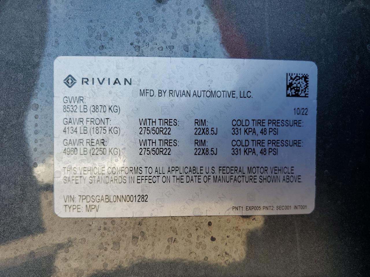 2022 Rivian R1s Launch Edition   Серый vin: 7PDSGABL0NN001282