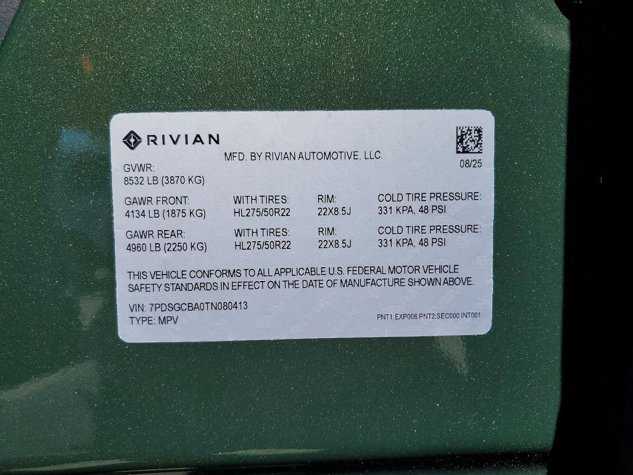 2026 Rivian R1s Adventure Green vin: 7PDSGCBA0TN080413