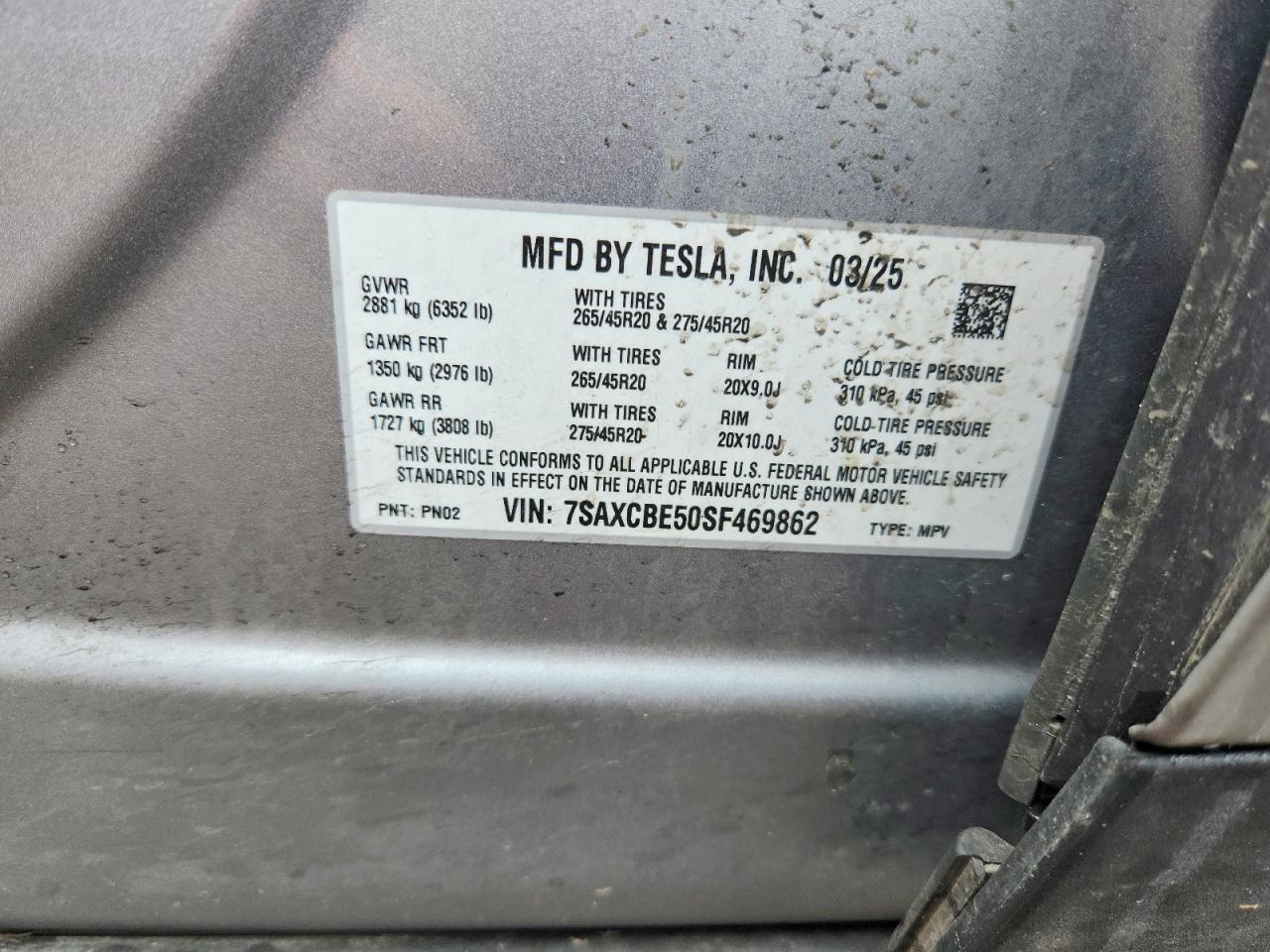 2025 Tesla Model X Gray vin: 7SAXCBE50SF469862
