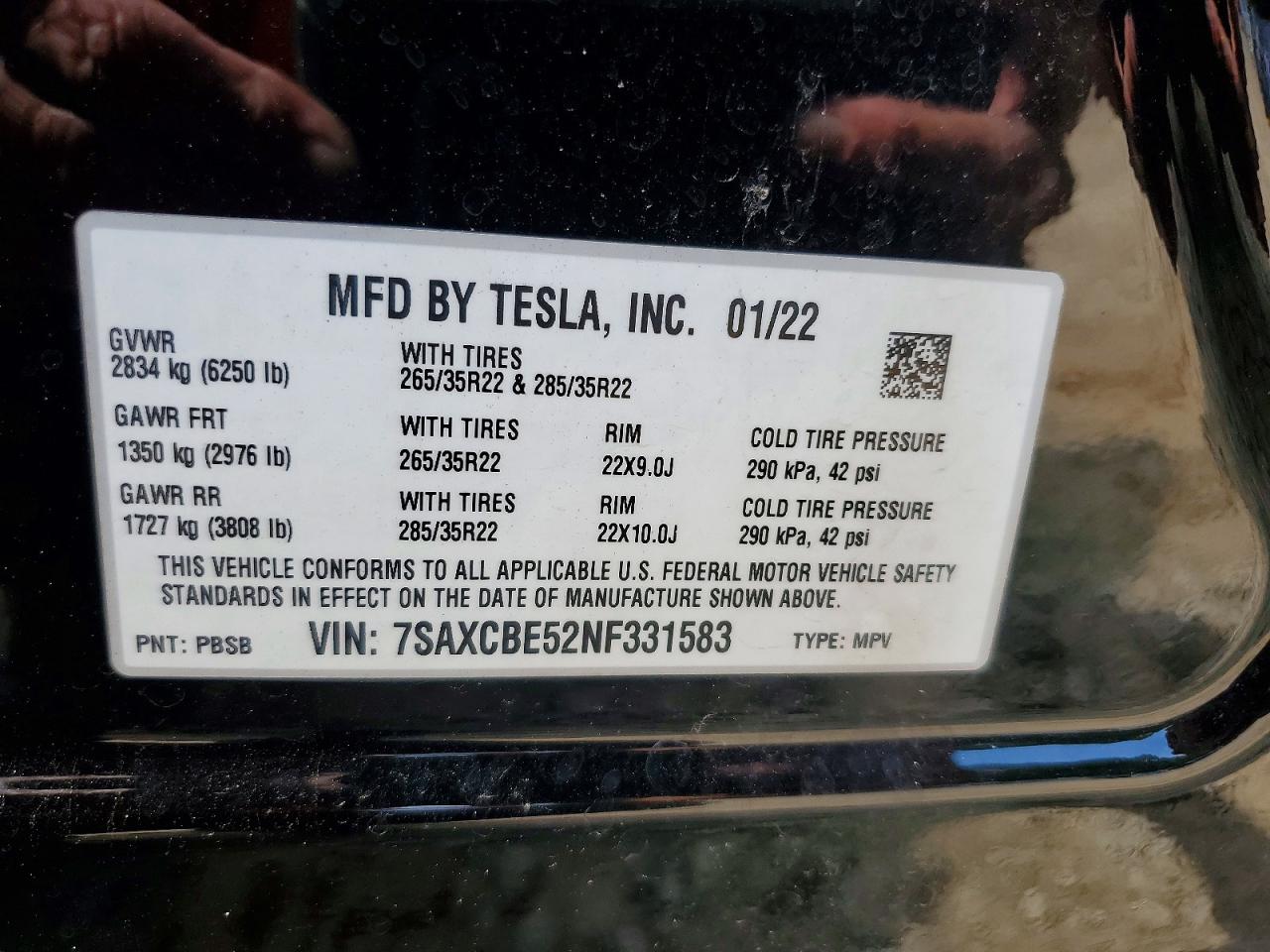 2022 Tesla Model X Black vin: 7SAXCBE52NF331583