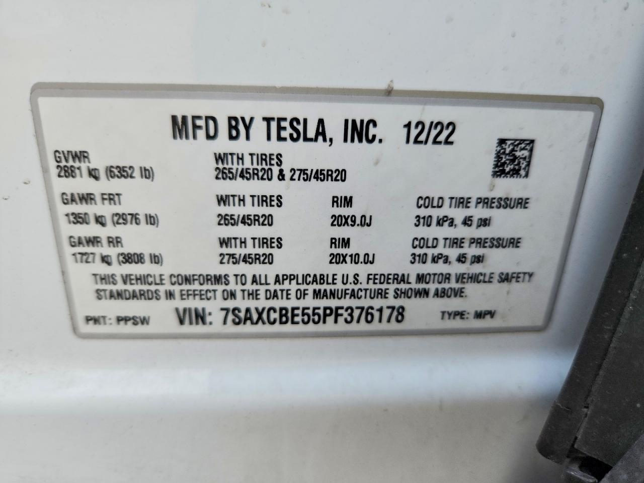 2023 Tesla Model X White vin: 7SAXCBE55PF376178