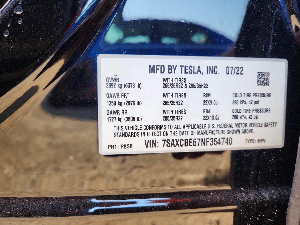 2022 Tesla Model X Black vin: 7SAXCBE67NF354740