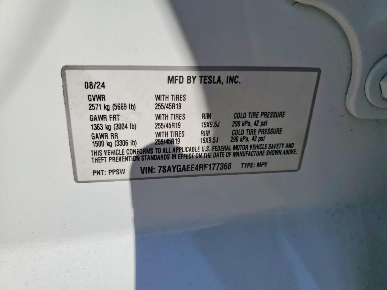 2024 Tesla Model Y White vin: 7SAYGAEE4RF177368