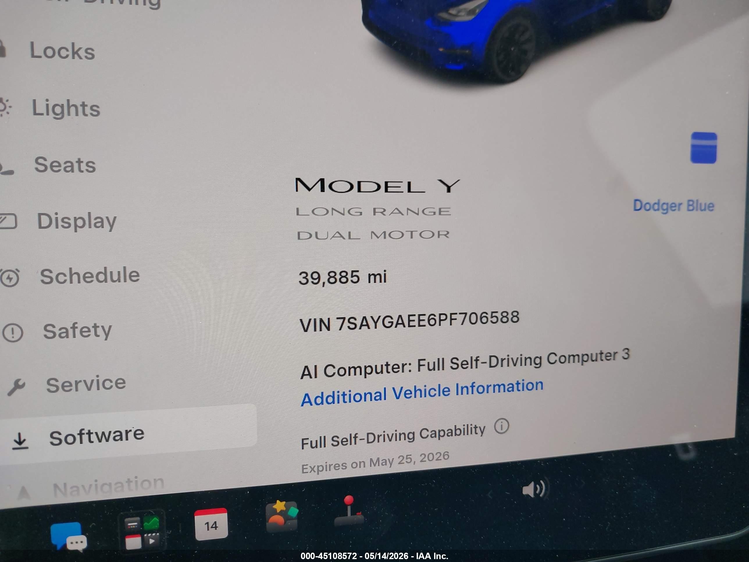 2023 Tesla Model Y Awd/long Range Dual Motor All-wheel Drive Blue vin: 7SAYGAEE6PF706588