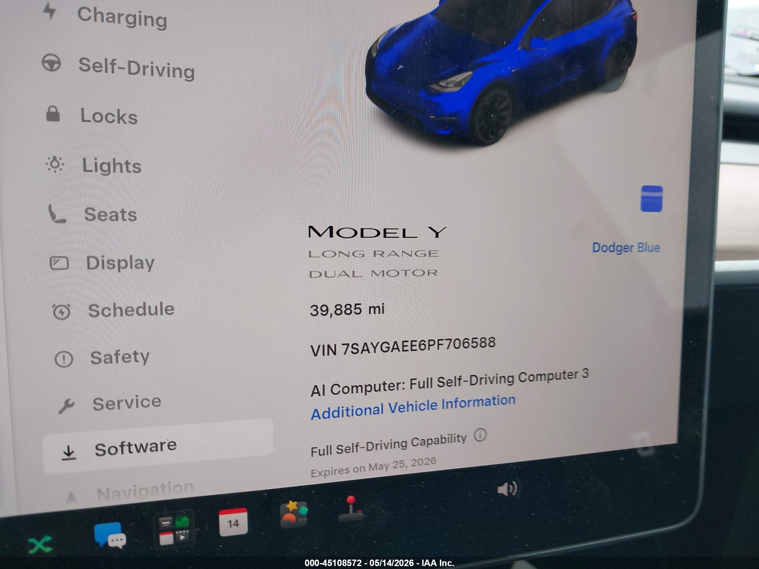 2023 Tesla Model Y Awd/long Range Dual Motor All-wheel Drive Blue vin: 7SAYGAEE6PF706588