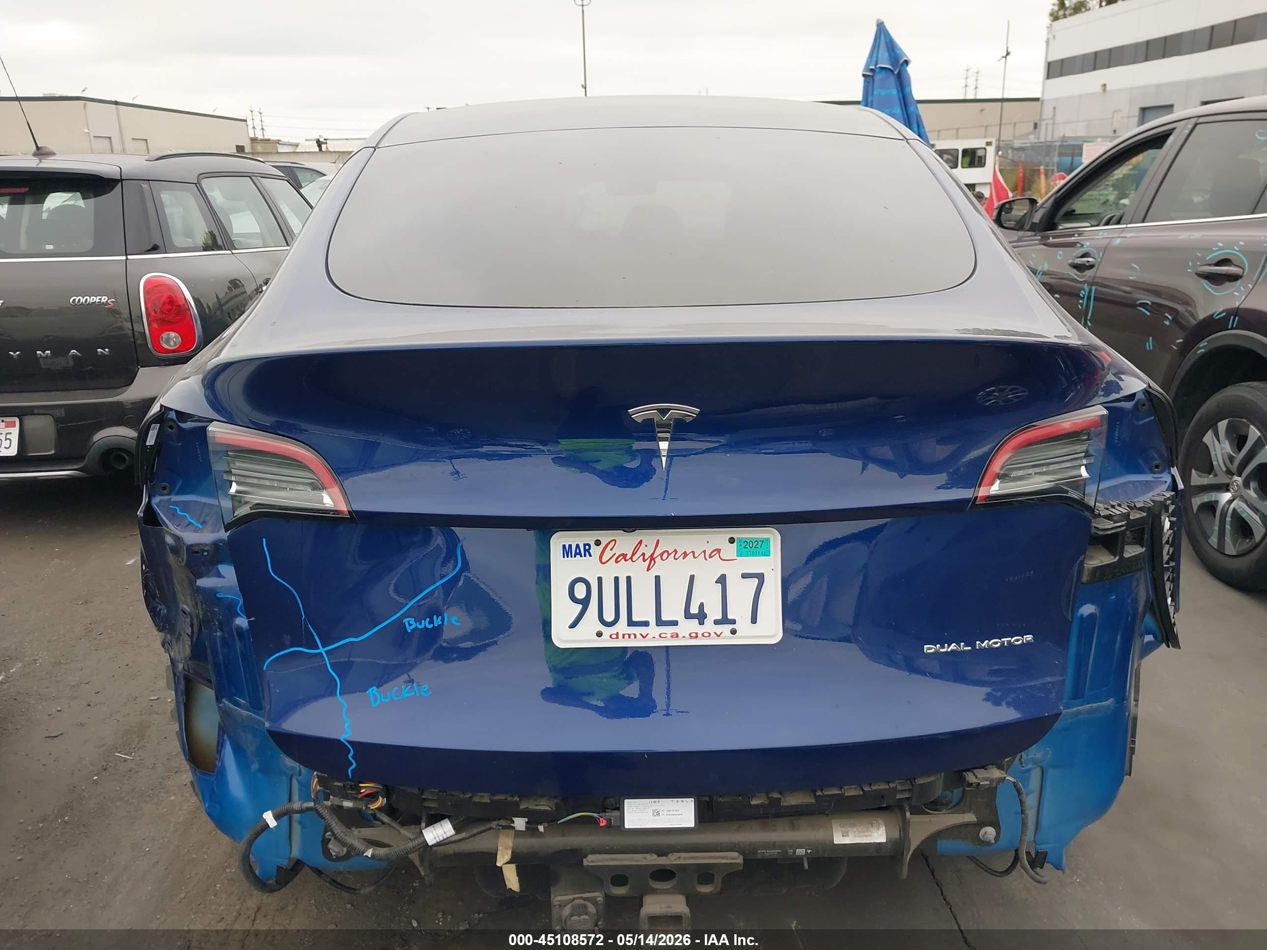 2023 Tesla Model Y Awd/long Range Dual Motor All-wheel Drive Blue vin: 7SAYGAEE6PF706588
