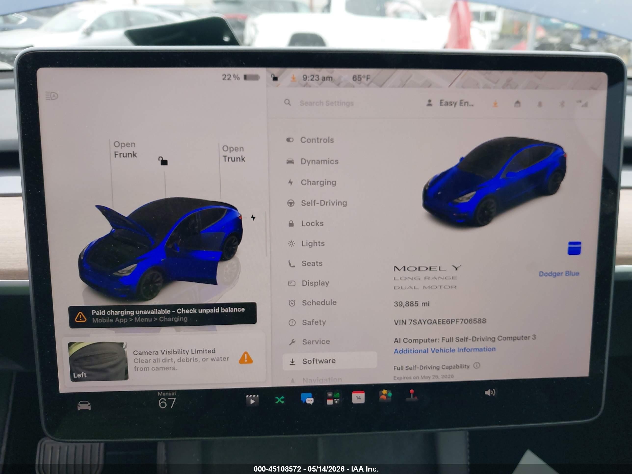 2023 Tesla Model Y Awd/long Range Dual Motor All-wheel Drive Blue vin: 7SAYGAEE6PF706588