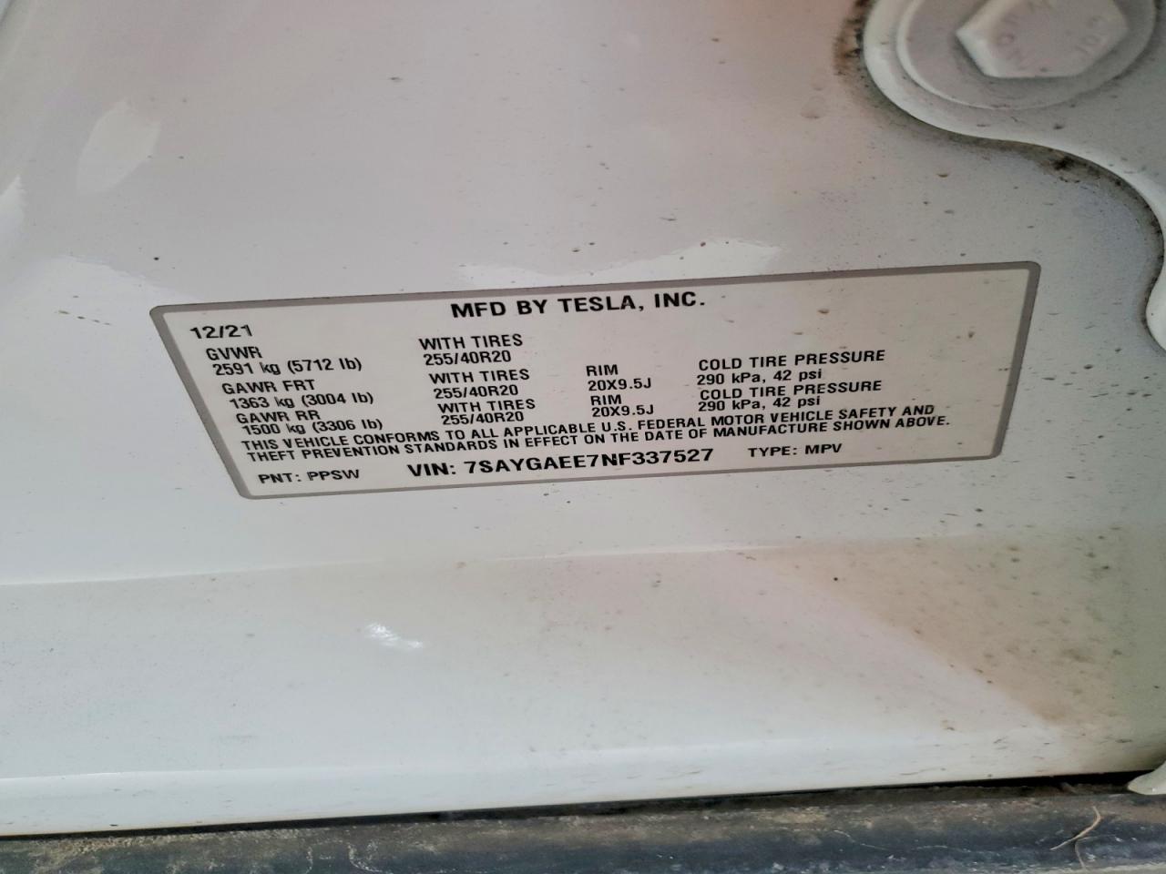 2022 Tesla Model Y White vin: 7SAYGAEE7NF337527