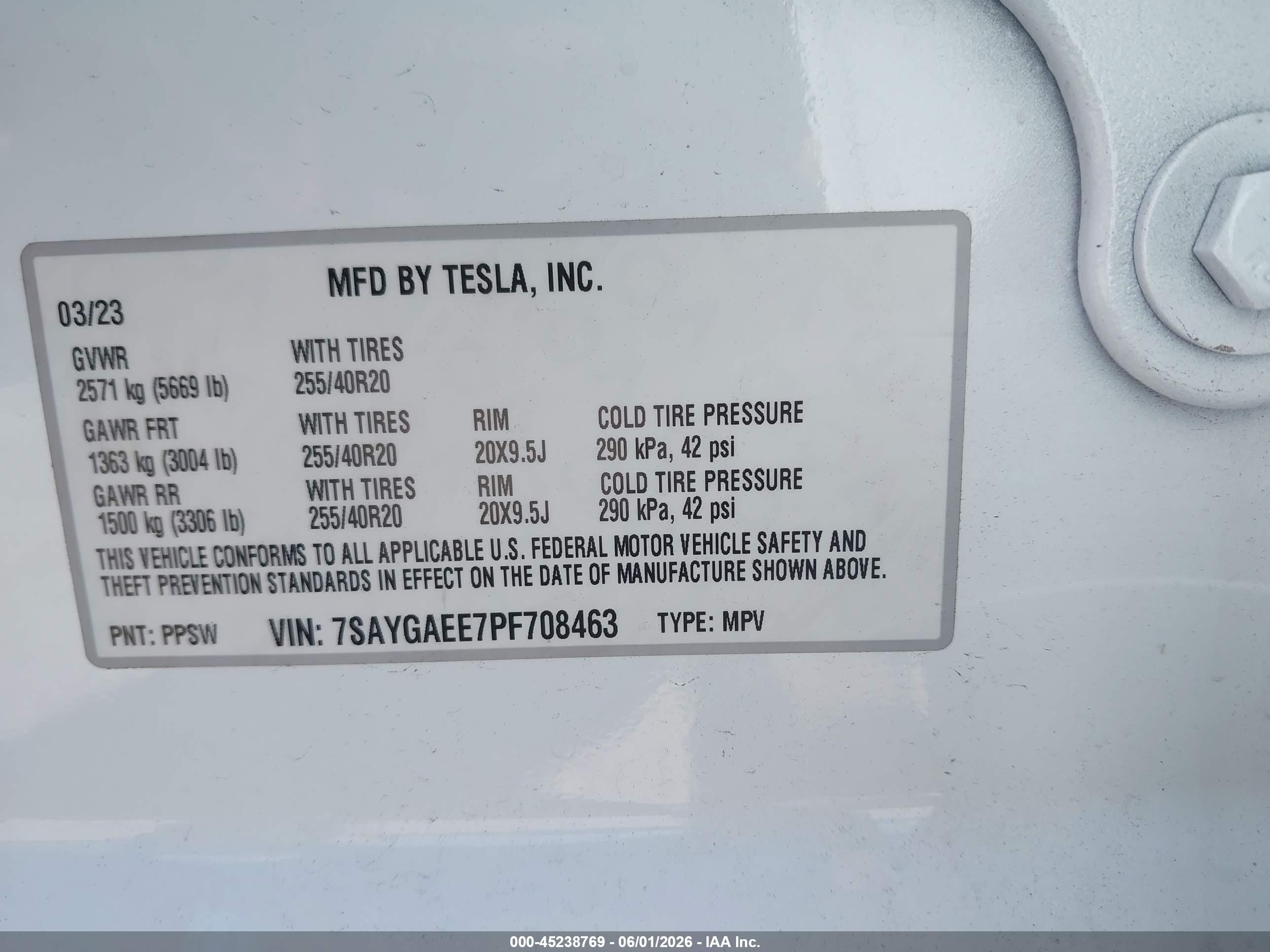 2023 Tesla Model Y   Белый vin: 7SAYGAEE7PF708463