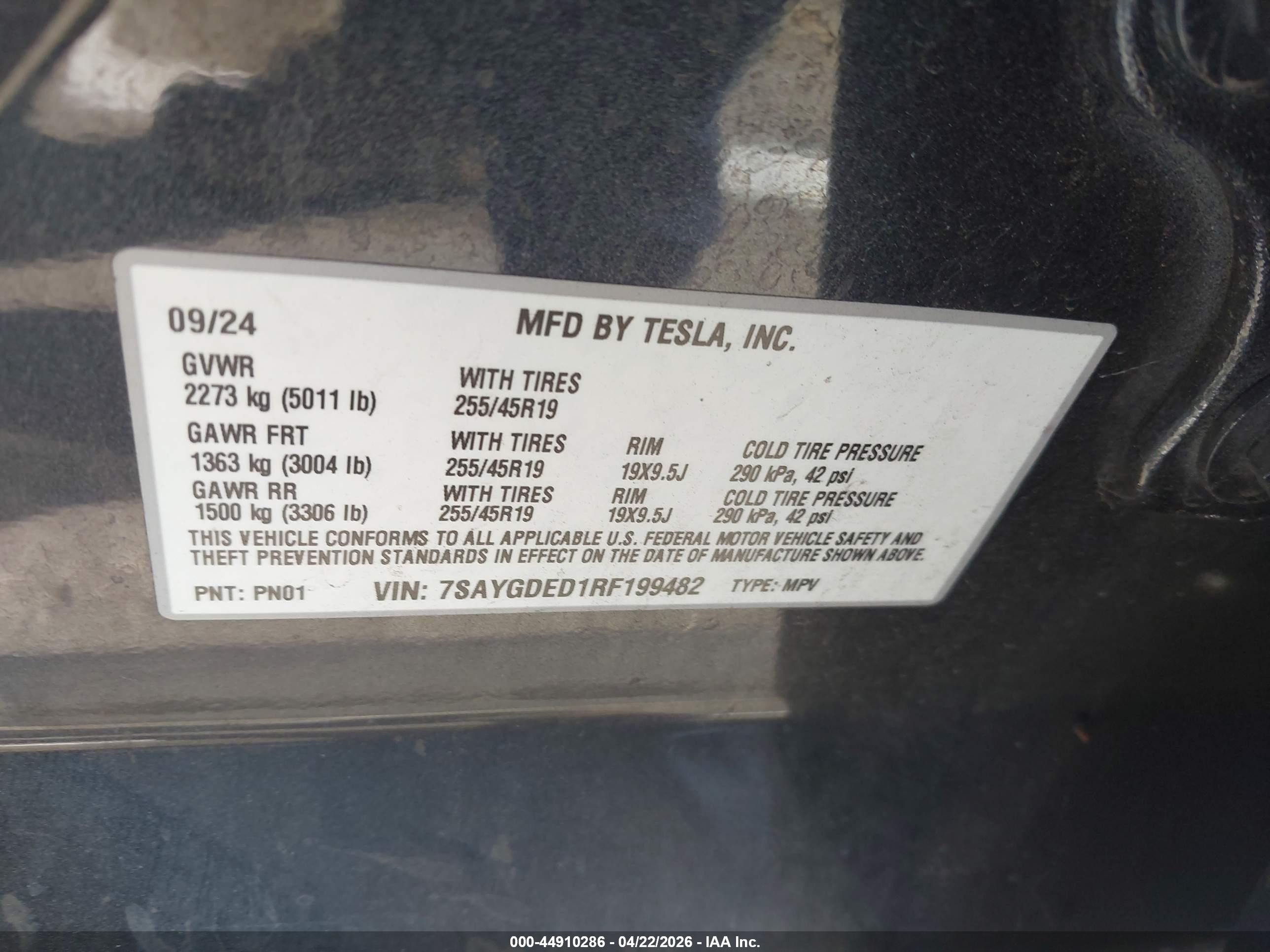 2024 Tesla Model Y Long Range Single Motor Rear-wheel Drive/rwd Black vin: 7SAYGDED1RF199482