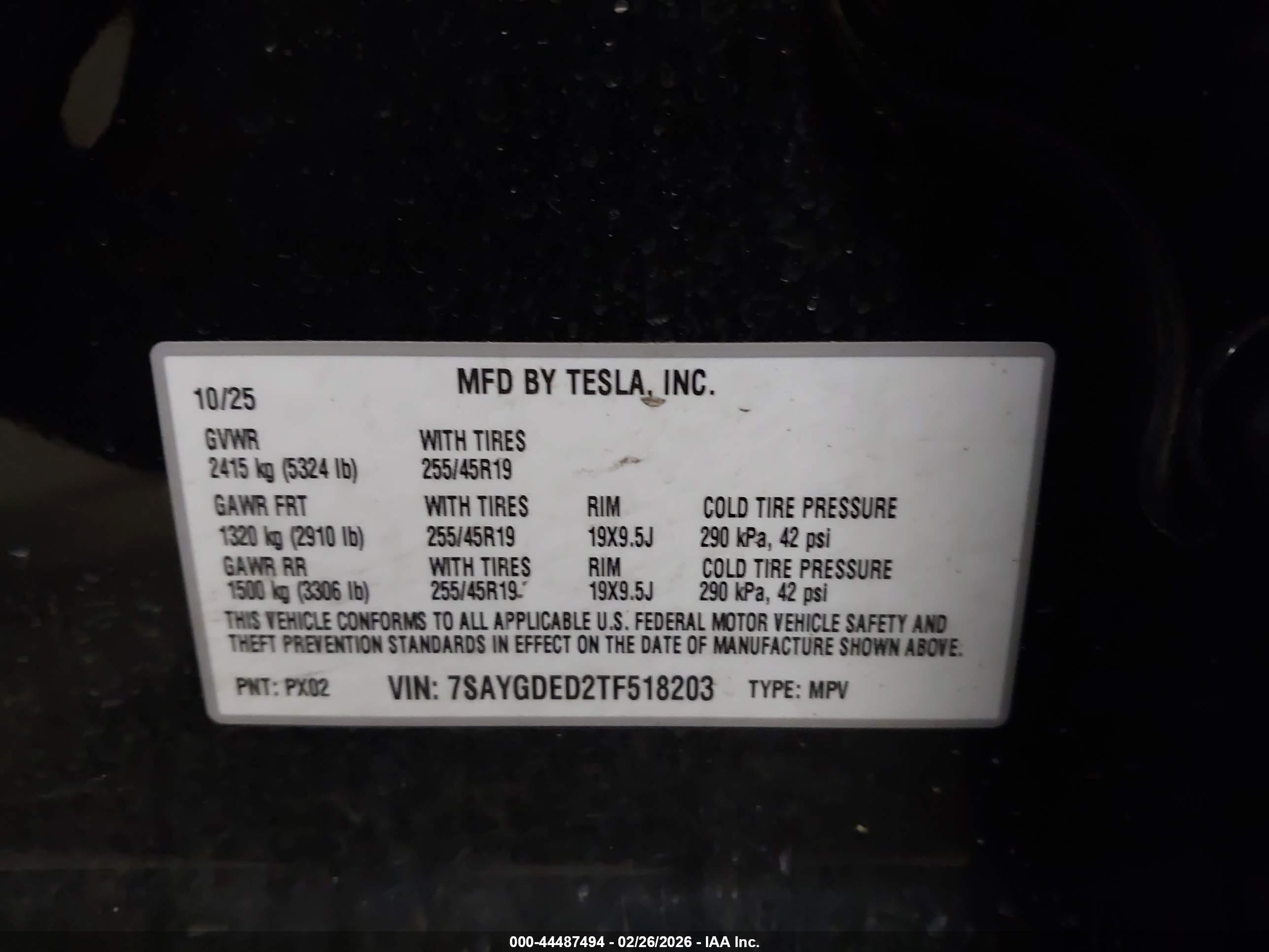 2026 Tesla Model Y Premium Rear-wheel Drive/standard Rear-wheel Drive Black vin: 7SAYGDED2TF518203
