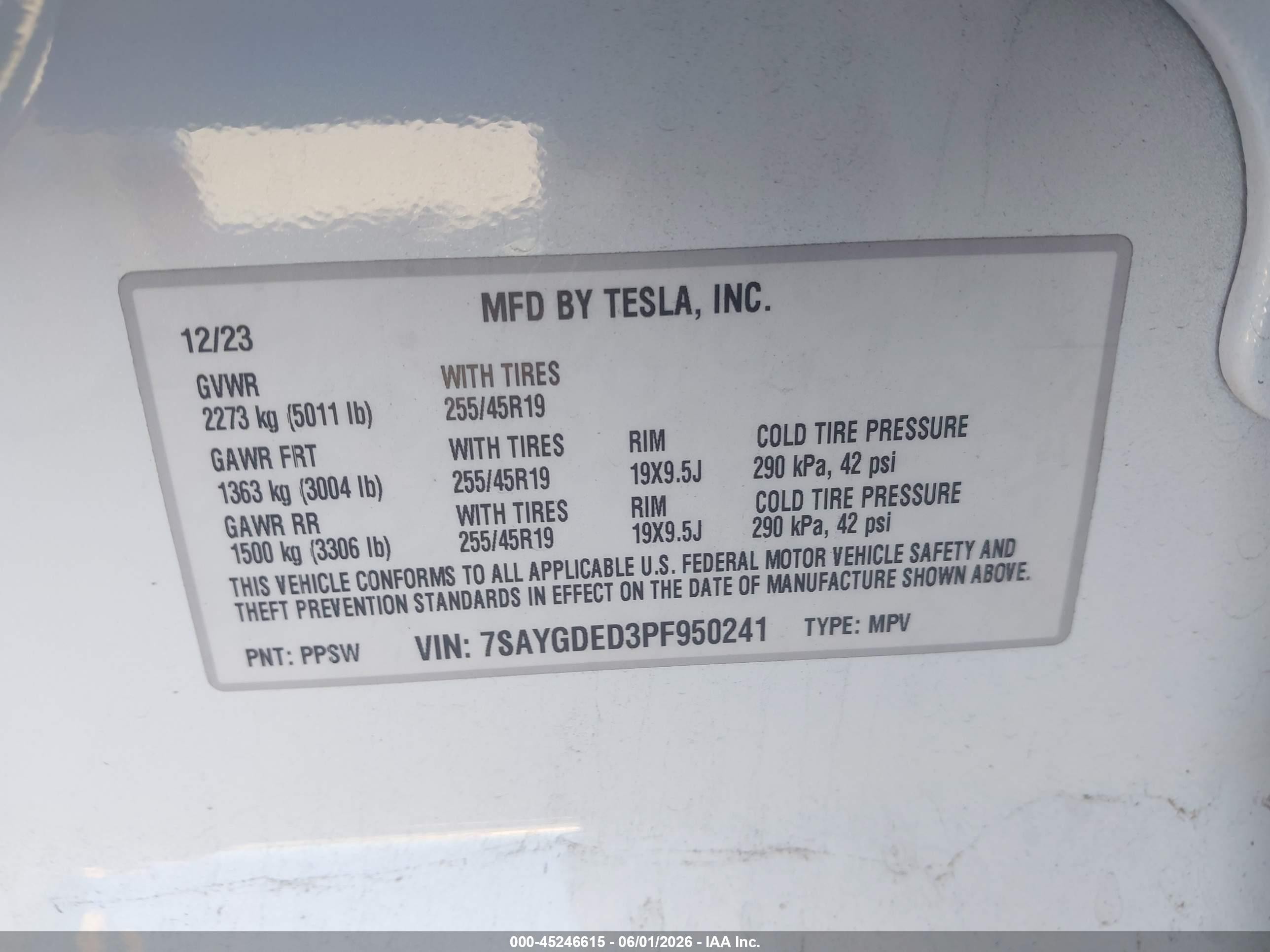 2023 Tesla Model Y Rwd Белый vin: 7SAYGDED3PF950241