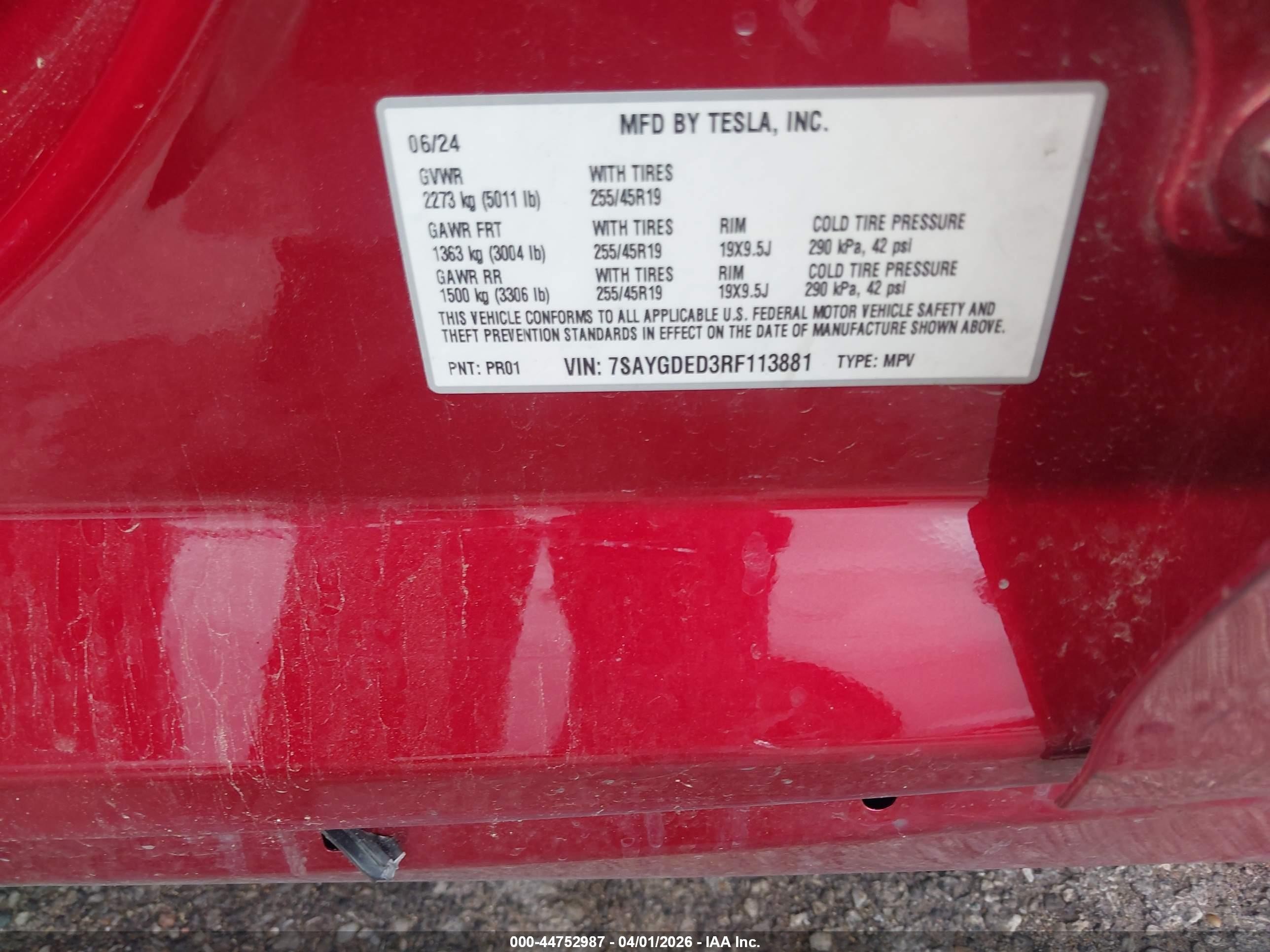 2024 Tesla Model Y Long Range Single Motor Rear-wheel Drive/rwd Red vin: 7SAYGDED3RF113881