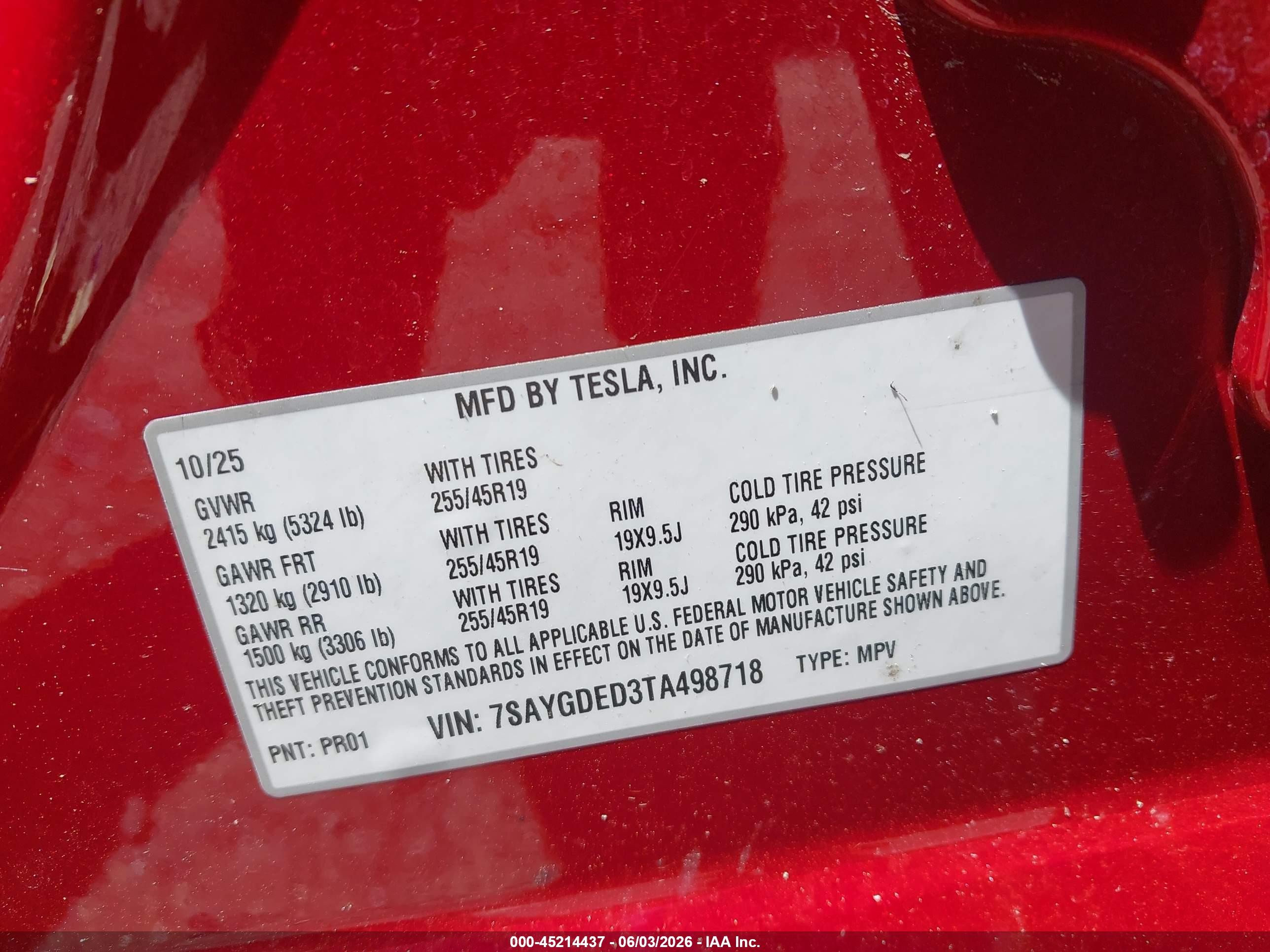 2026 Tesla Model Y Premium Rear-wheel Drive/rear-wheel Drive Red vin: 7SAYGDED3TA498718