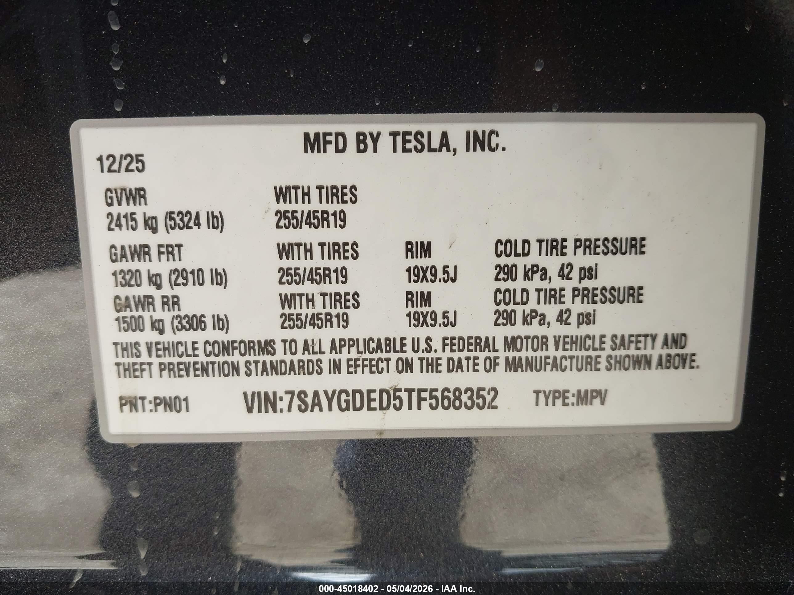2026 Tesla Model Y Black vin: 7SAYGDED5TF568352