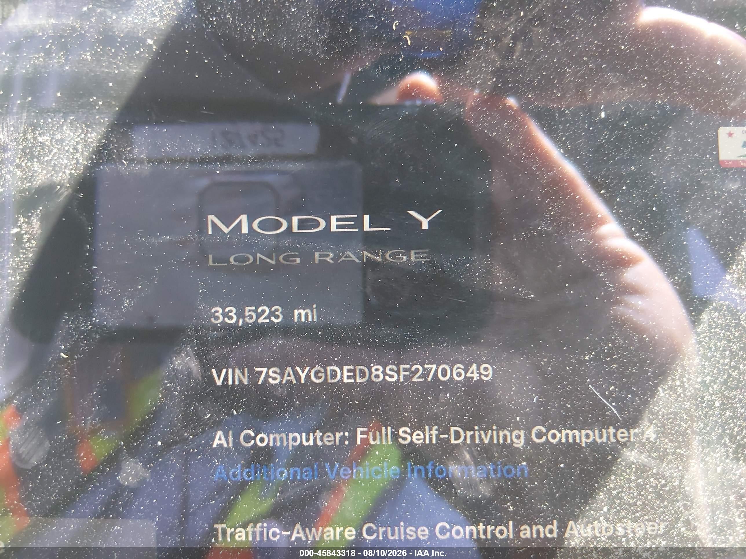 2025 Tesla Model Y Long Range Dual Motor Rear-wheel Drive Blue vin: 7SAYGDED8SF270649