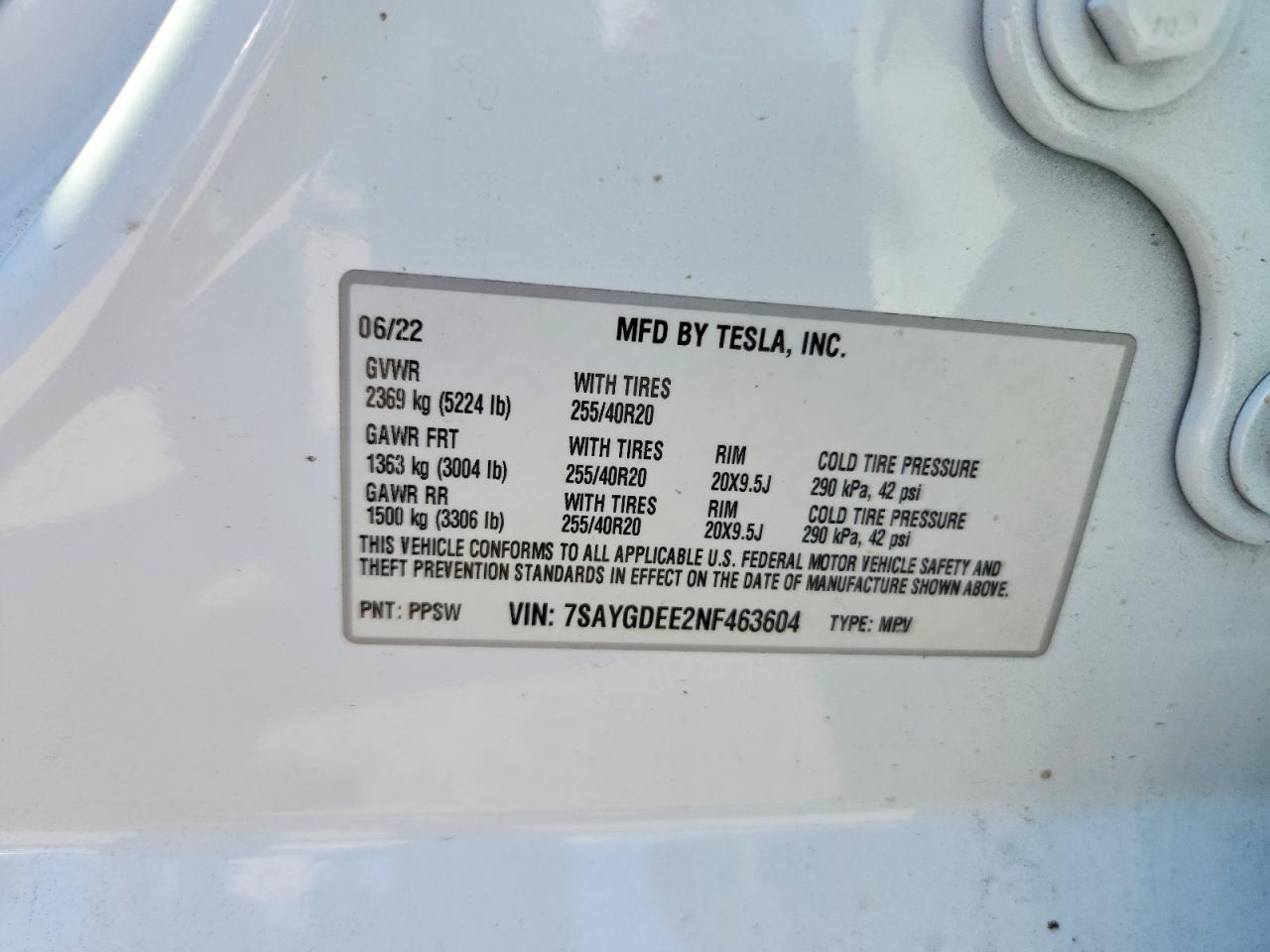 2022 Tesla Model Y White vin: 7SAYGDEE2NF463604