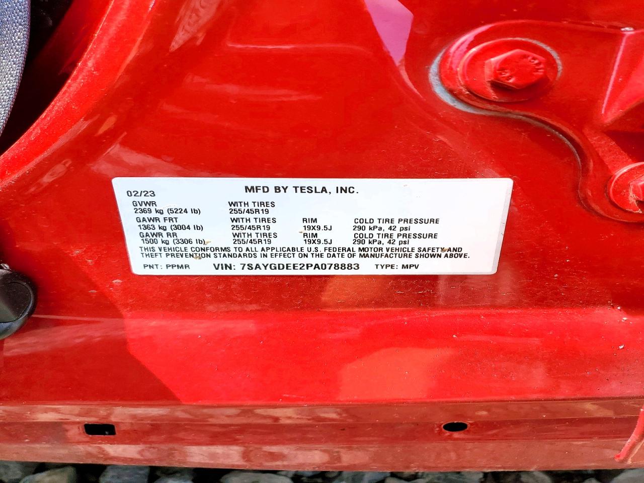 2023 Tesla Model Y Red vin: 7SAYGDEE2PA078883