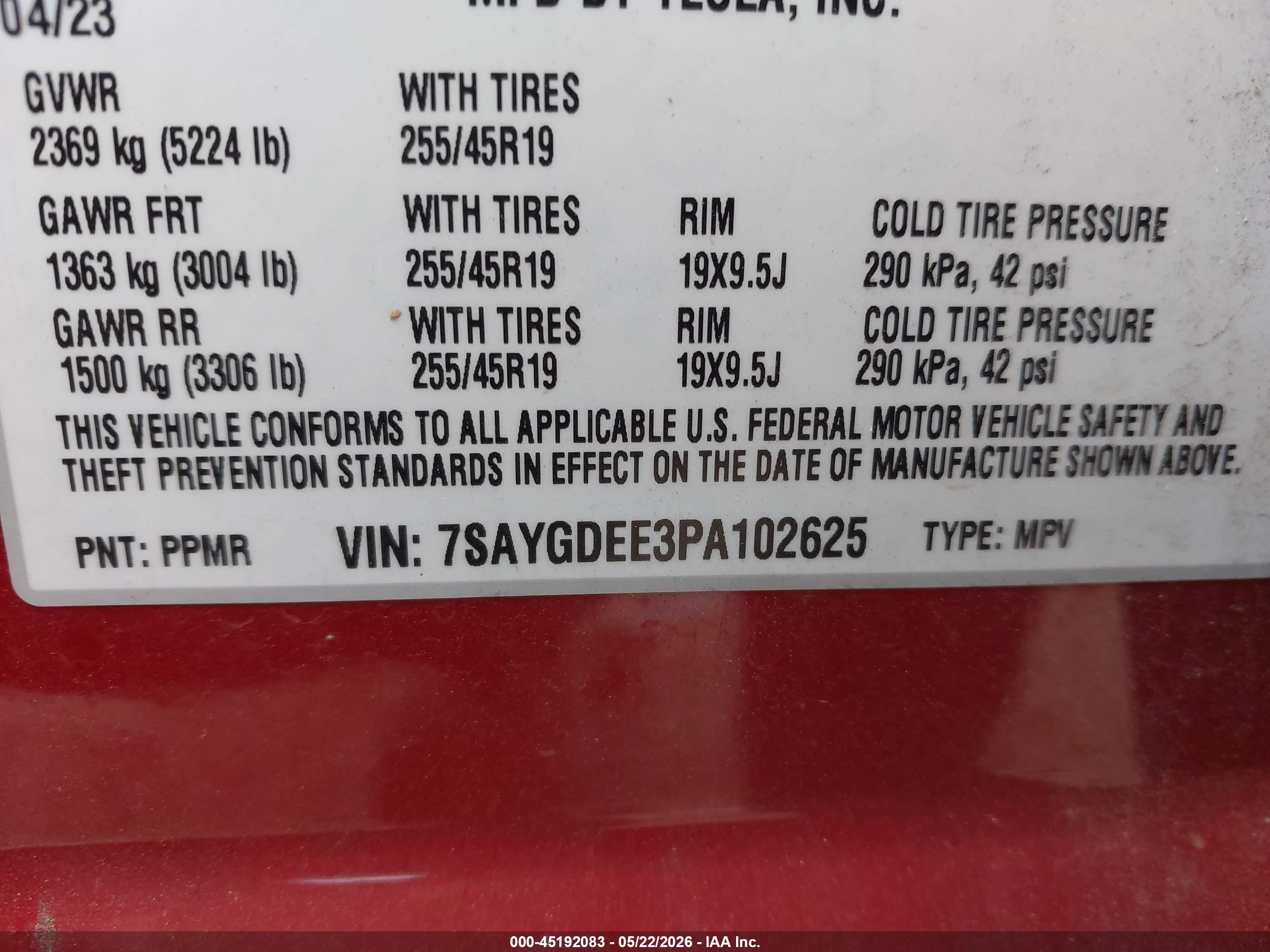2023 Tesla Model Y Awd/long Range Dual Motor All-wheel Drive Red vin: 7SAYGDEE3PA102625