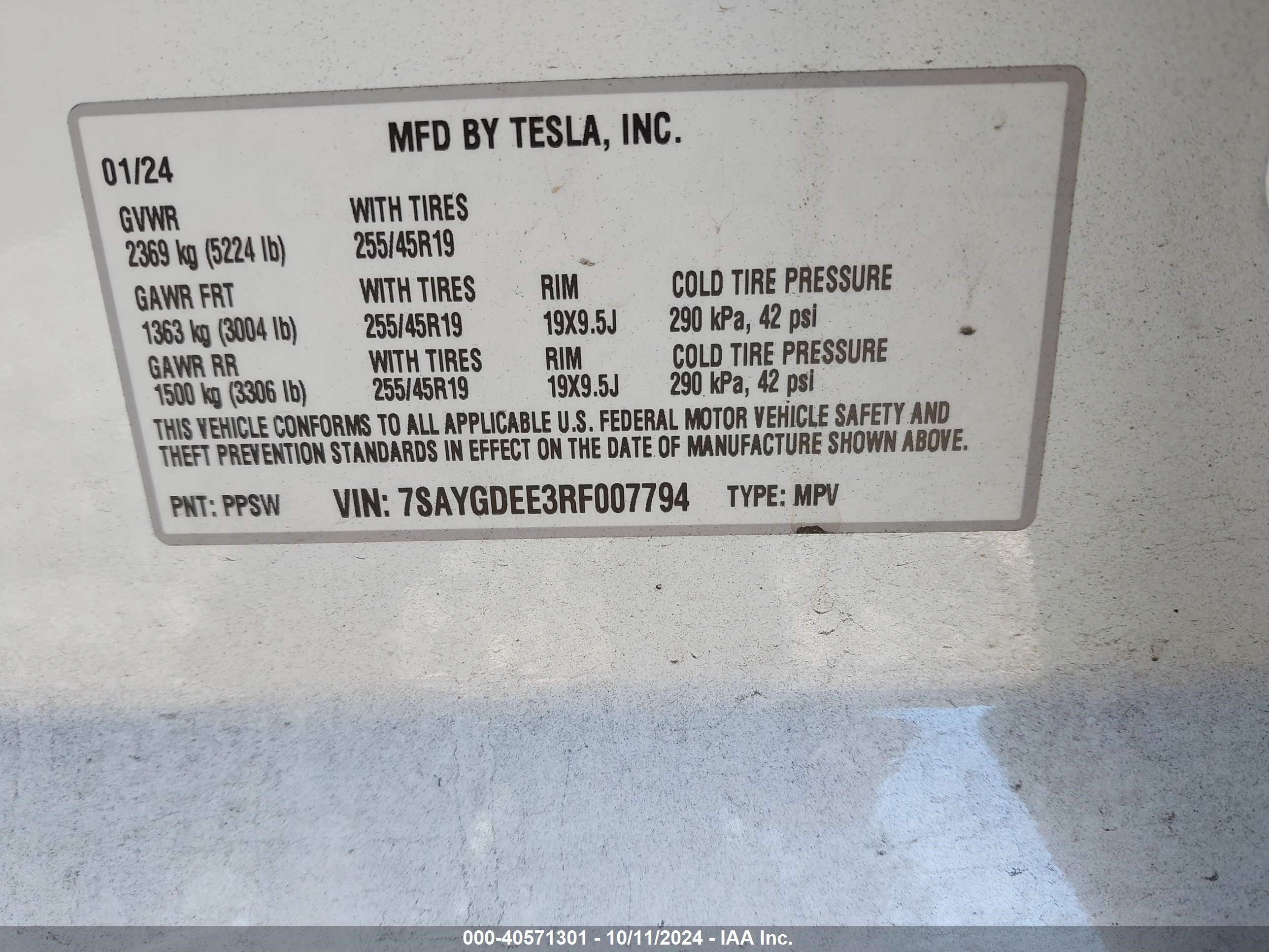2024 Tesla Model Y Long Range Dual Motor All-wheel Drive Белый vin: 7SAYGDEE3RF007794