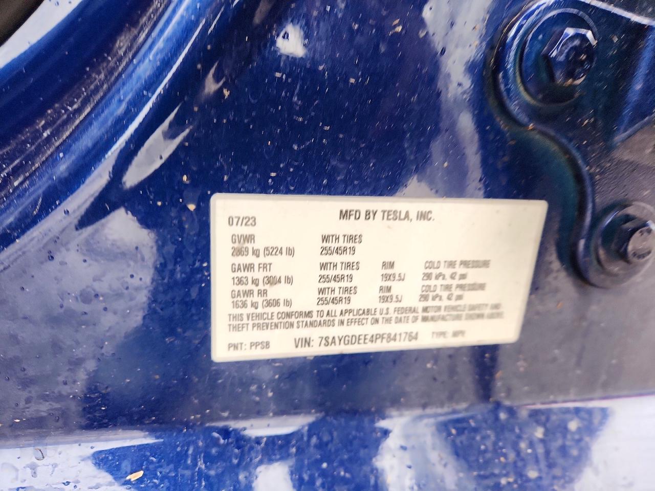 2023 Tesla Model Y Blue vin: 7SAYGDEE4PF841764