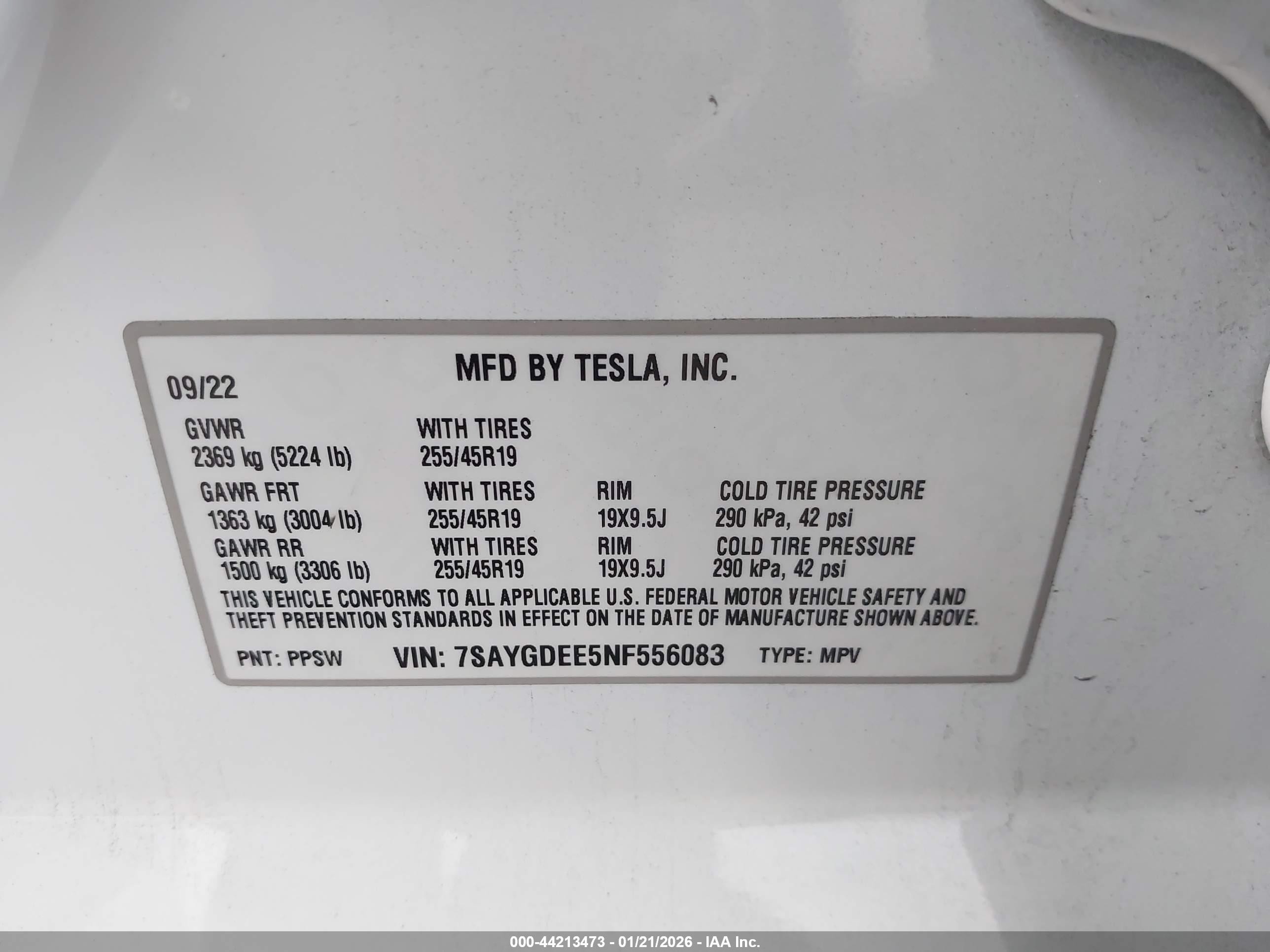 2022 Tesla Model Y Long Range Dual Motor All-wheel Drive Белый vin: 7SAYGDEE5NF556083