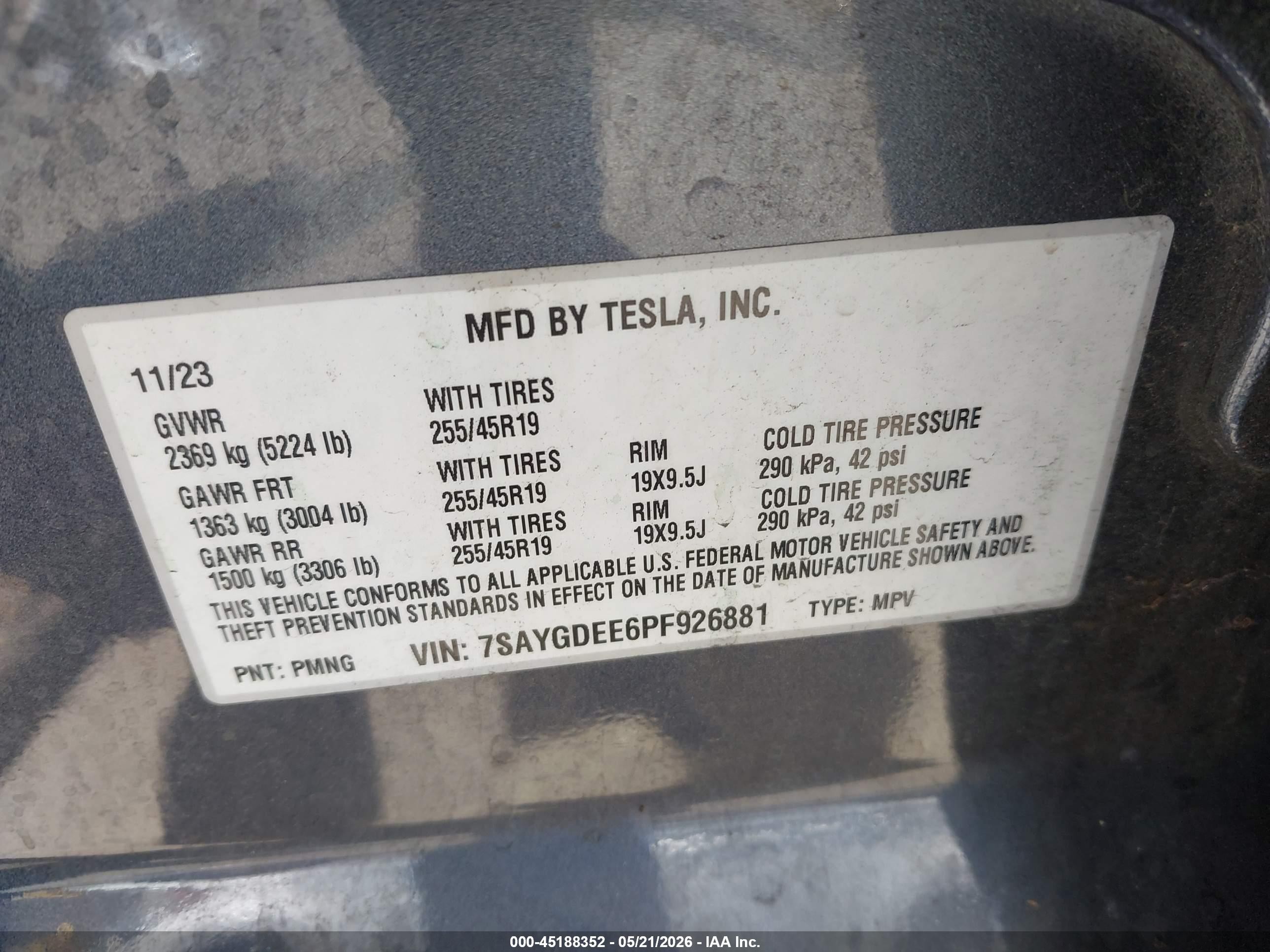 2023 Tesla Model Y Awd/long Range Dual Motor All-wheel Drive Gray vin: 7SAYGDEE6PF926881