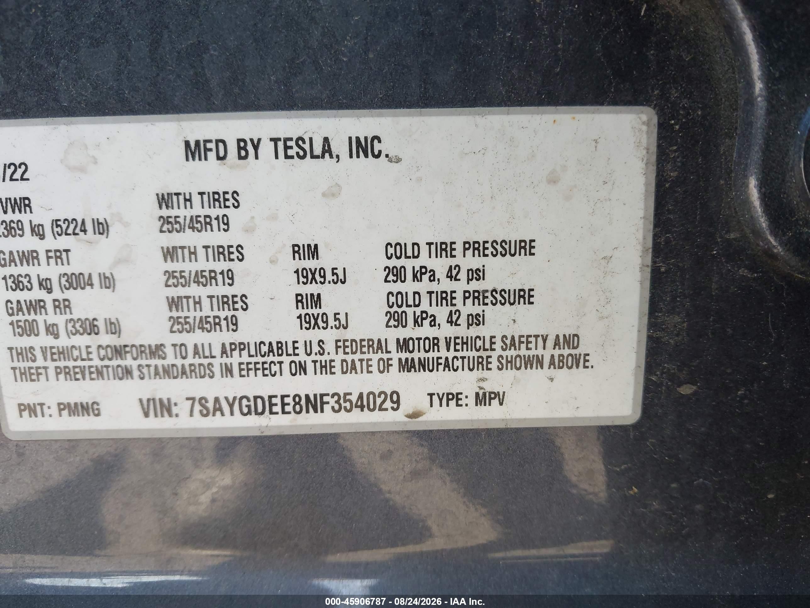 2022 Tesla Model Y Long Range Dual Motor All-wheel Drive Gray vin: 7SAYGDEE8NF354029