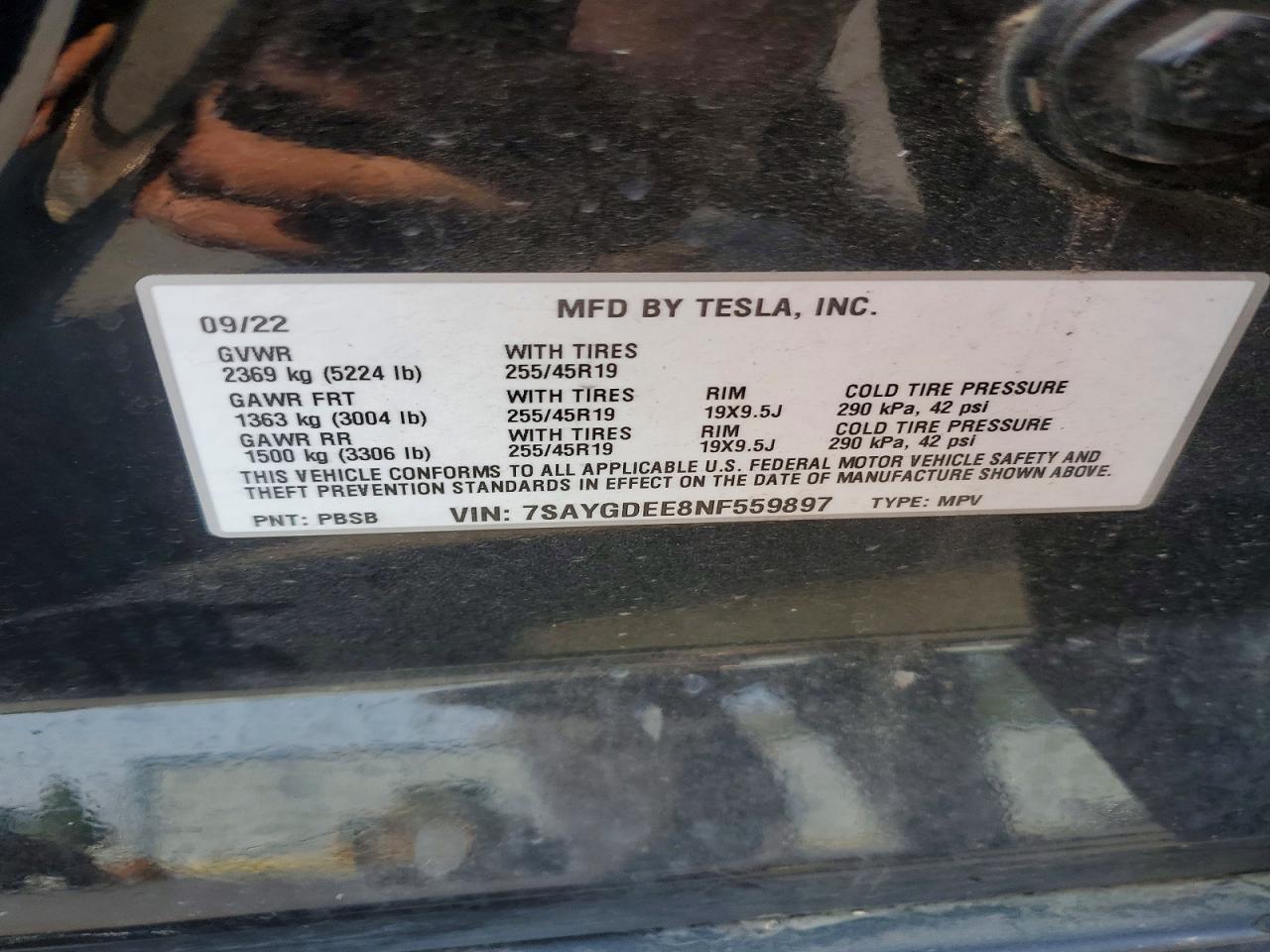 2022 Tesla Model Y Black vin: 7SAYGDEE8NF559897