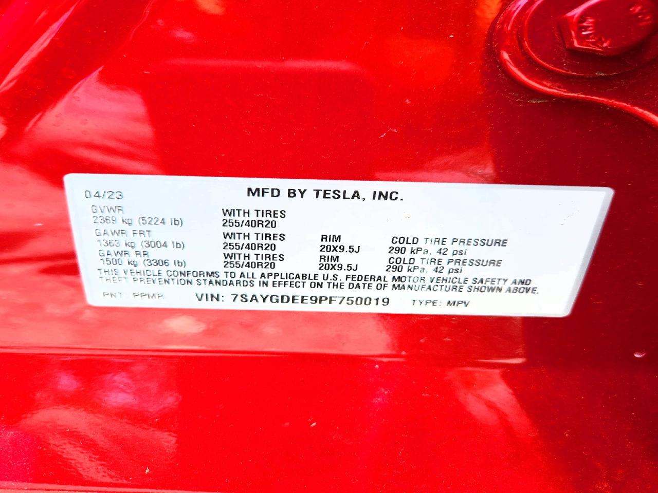 2023 Tesla Model Y Red vin: 7SAYGDEE9PF750019