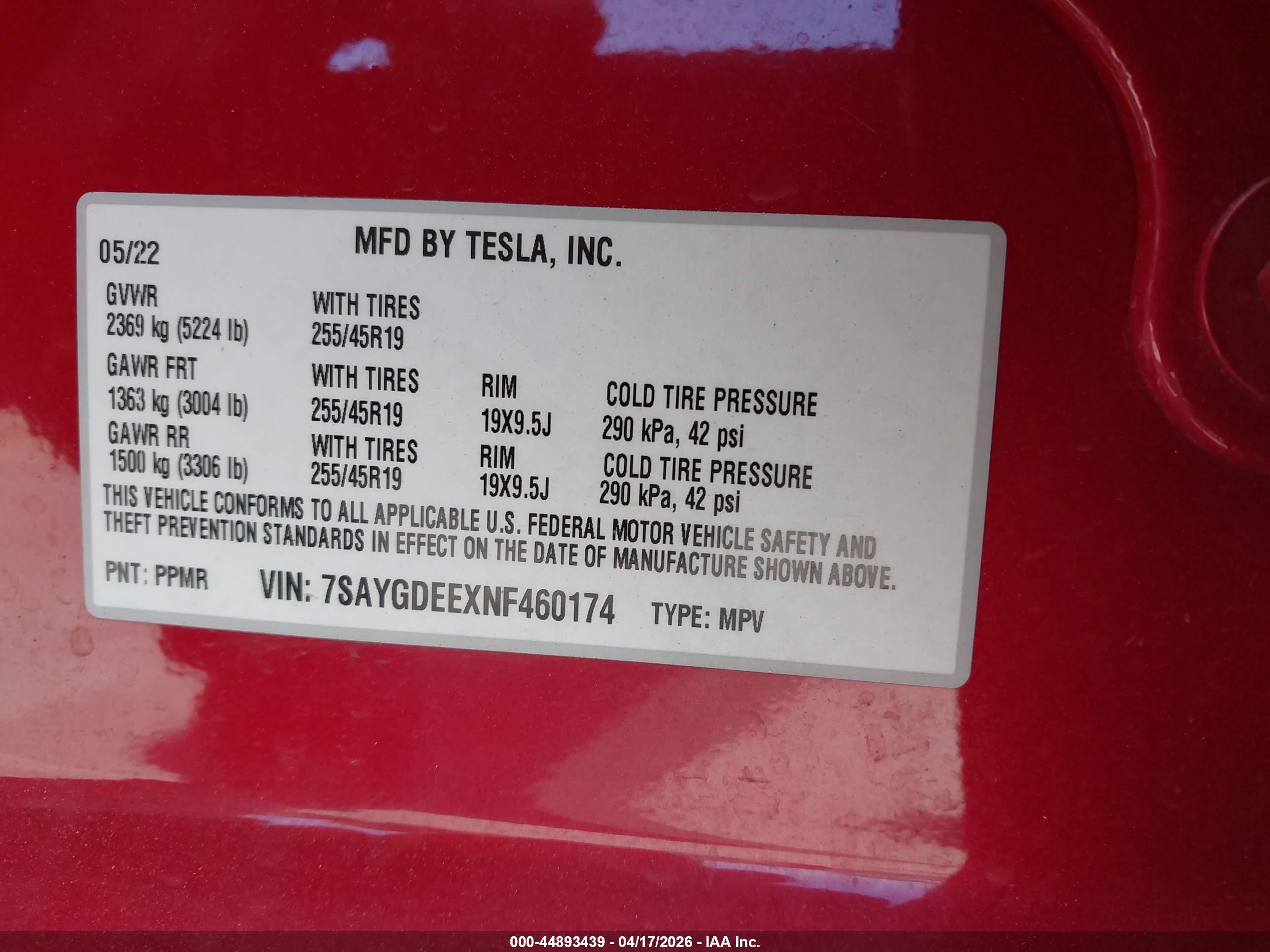 2022 Tesla Model Y Long Range Dual Motor All-wheel Drive Красный vin: 7SAYGDEEXNF460174