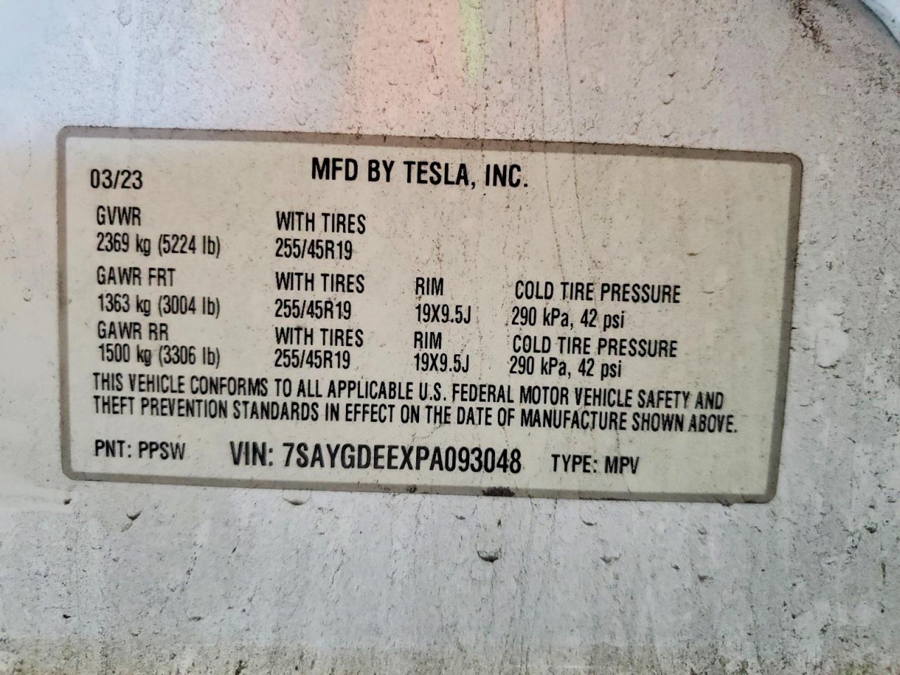 2023 Tesla Model Y White vin: 7SAYGDEEXPA093048