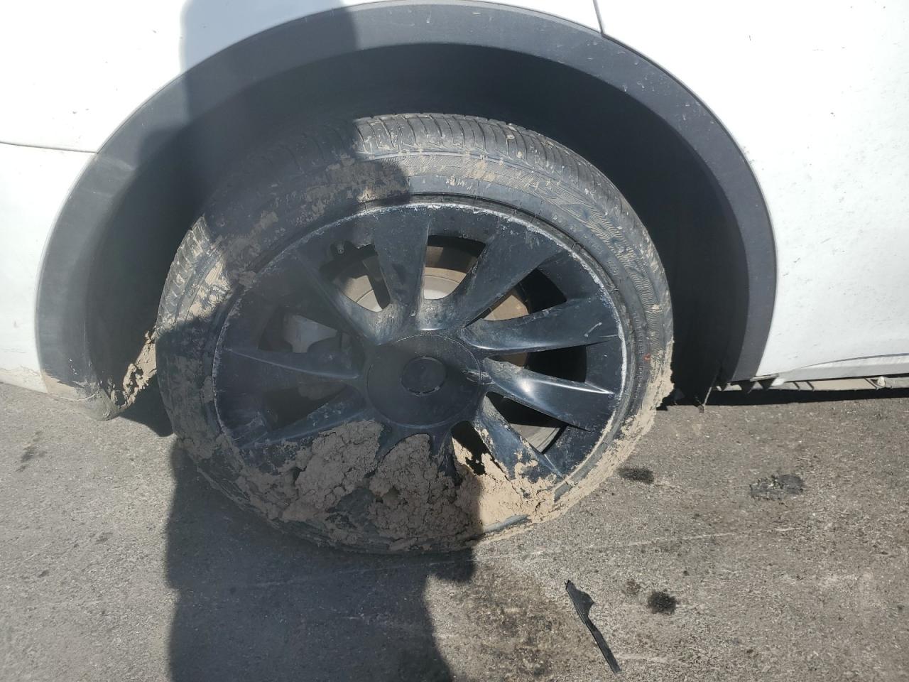 2023 Tesla Model Y White vin: 7SAYGDEEXPF637972 Damage: Right Rear Wheel, Curb Rash, > 12 Inches
