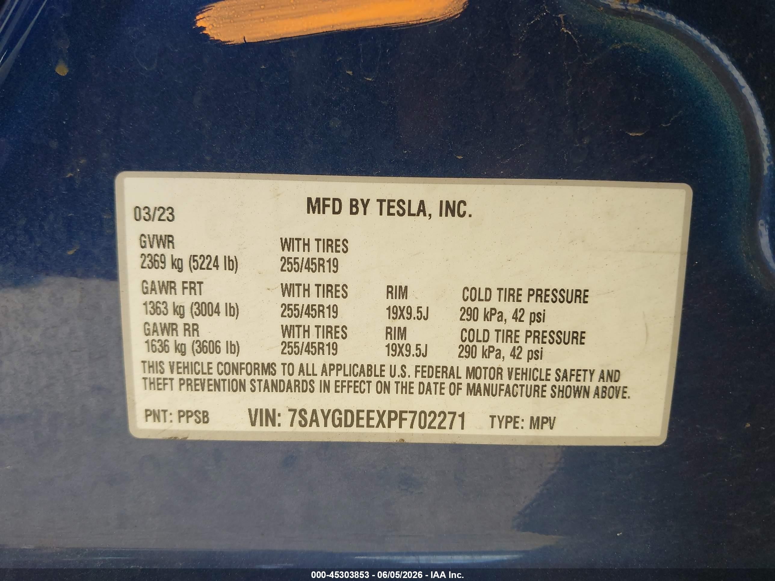 2023 Tesla Model Y Awd/long Range Dual Motor All-wheel Drive Dark Blue vin: 7SAYGDEEXPF702271