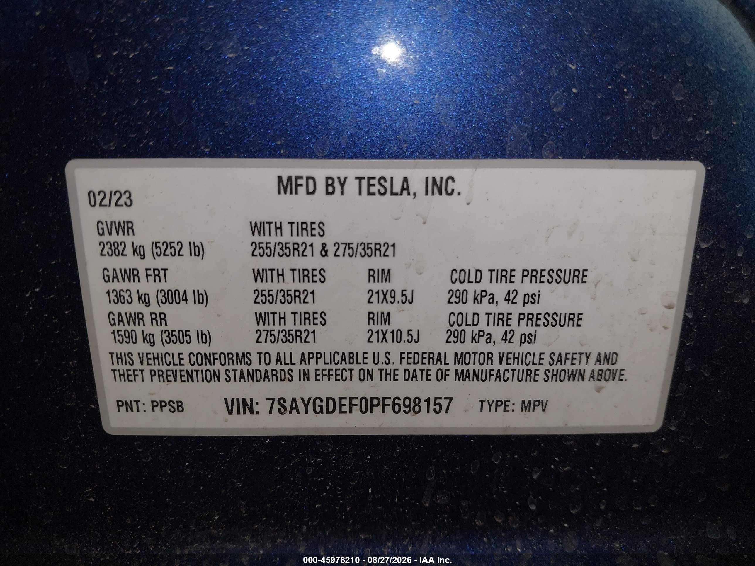 2023 Tesla Model Y Performance Dual Motor All-wheel Drive Синий vin: 7SAYGDEF0PF698157