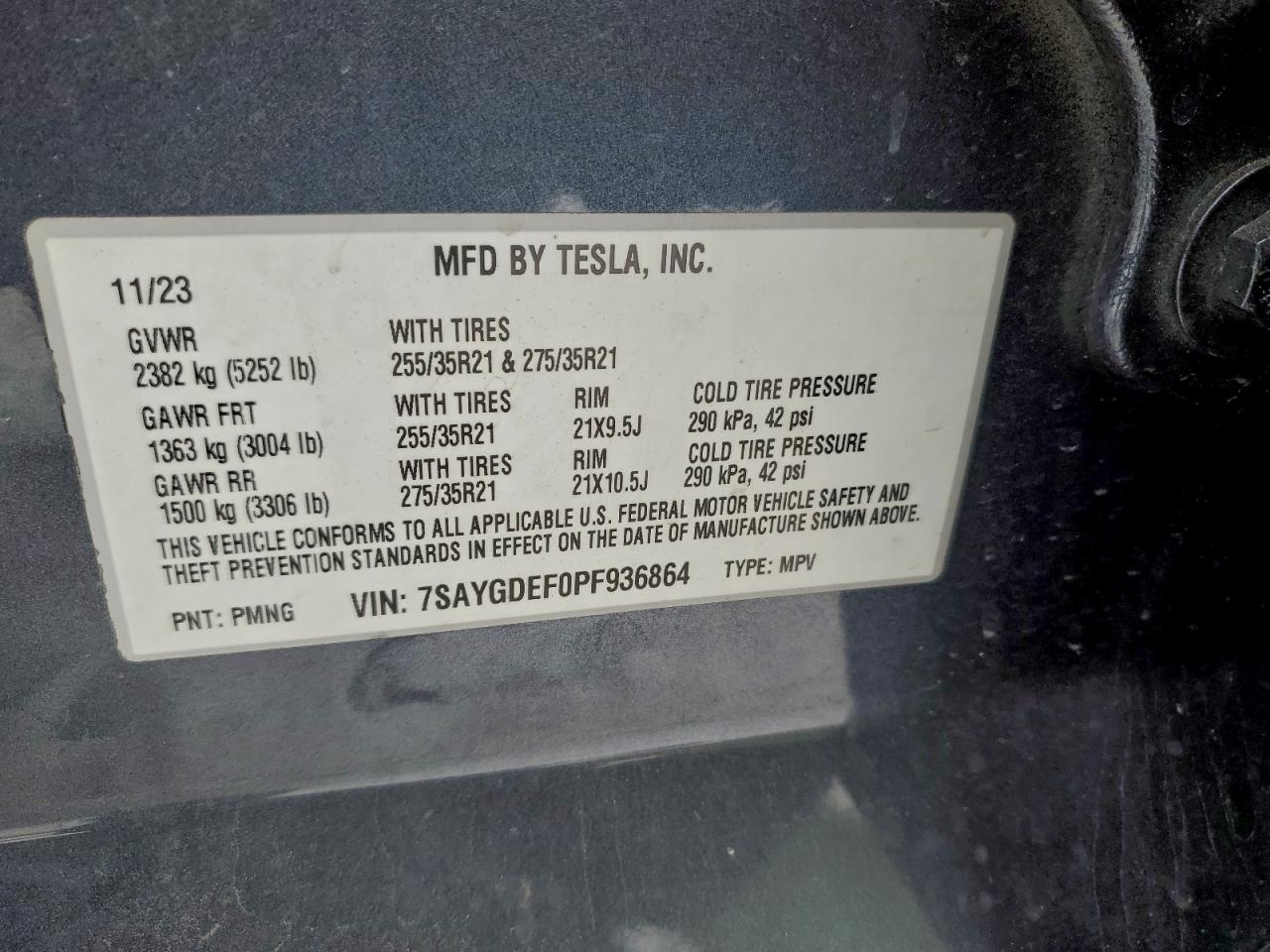 2023 Tesla Model Y Charcoal vin: 7SAYGDEF0PF936864